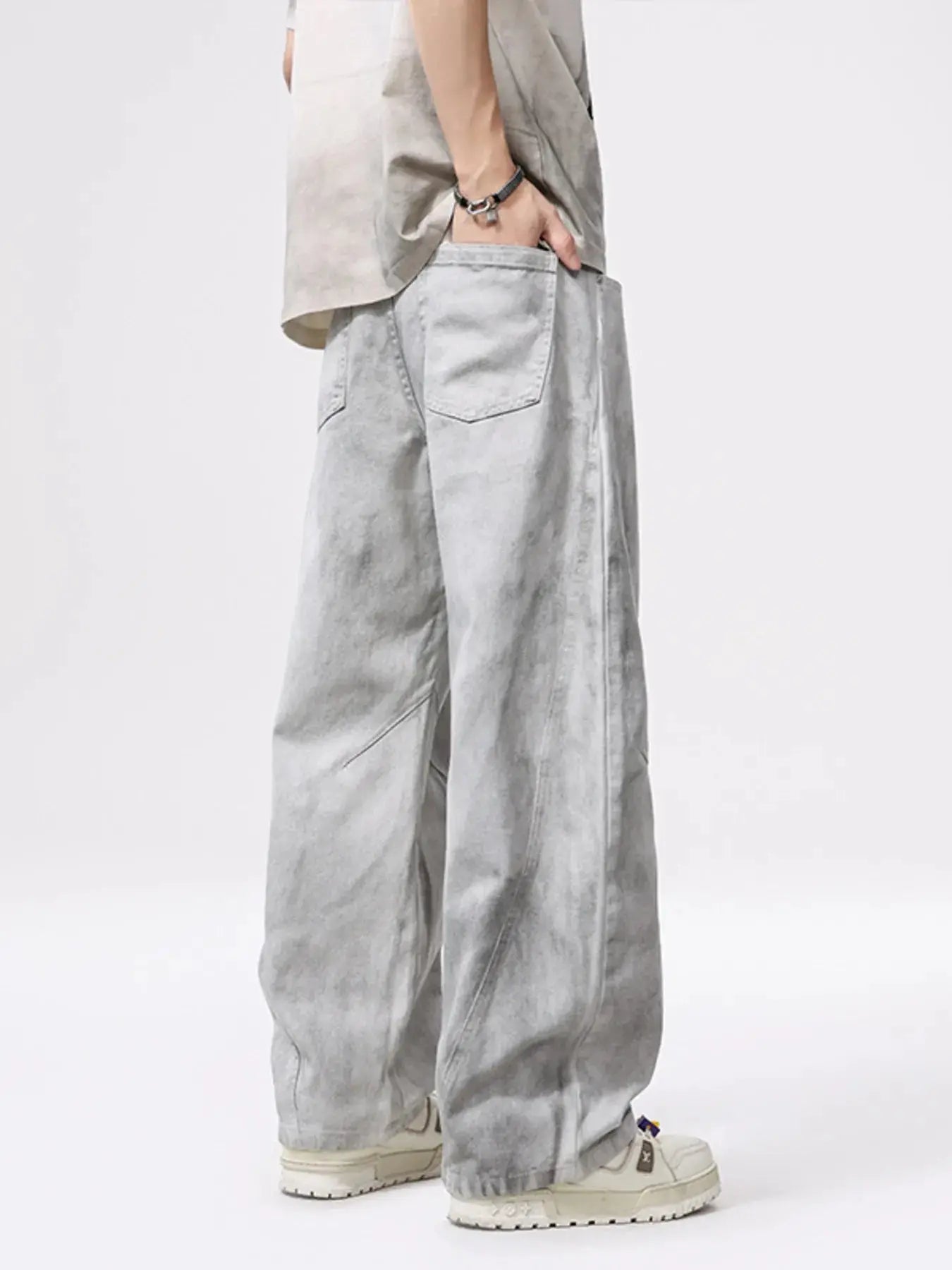 Men's Vintage Wash Wide Leg Jeans – 100% Cotton Trendsi