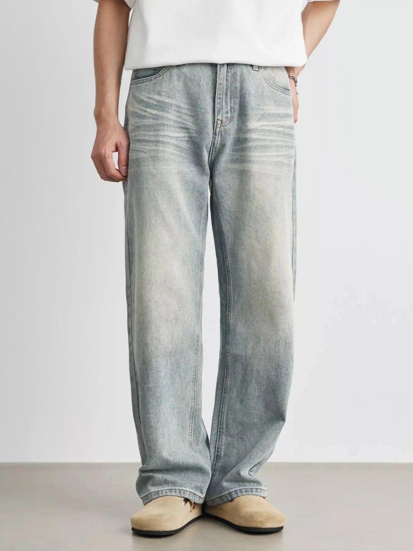 Men's Wash Loose Fit Jeans with Pockets Washed Casual Style Trendsi