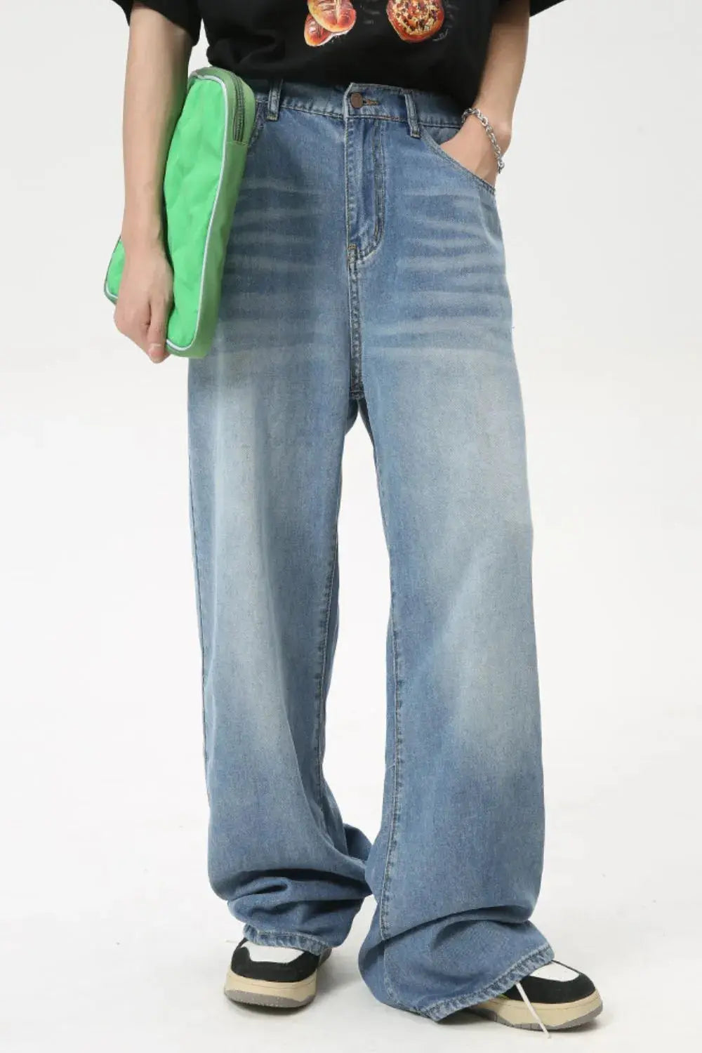 Men's Washed Straight Jeans Cotton Blend Denim For Everyday Wear Trendsi
