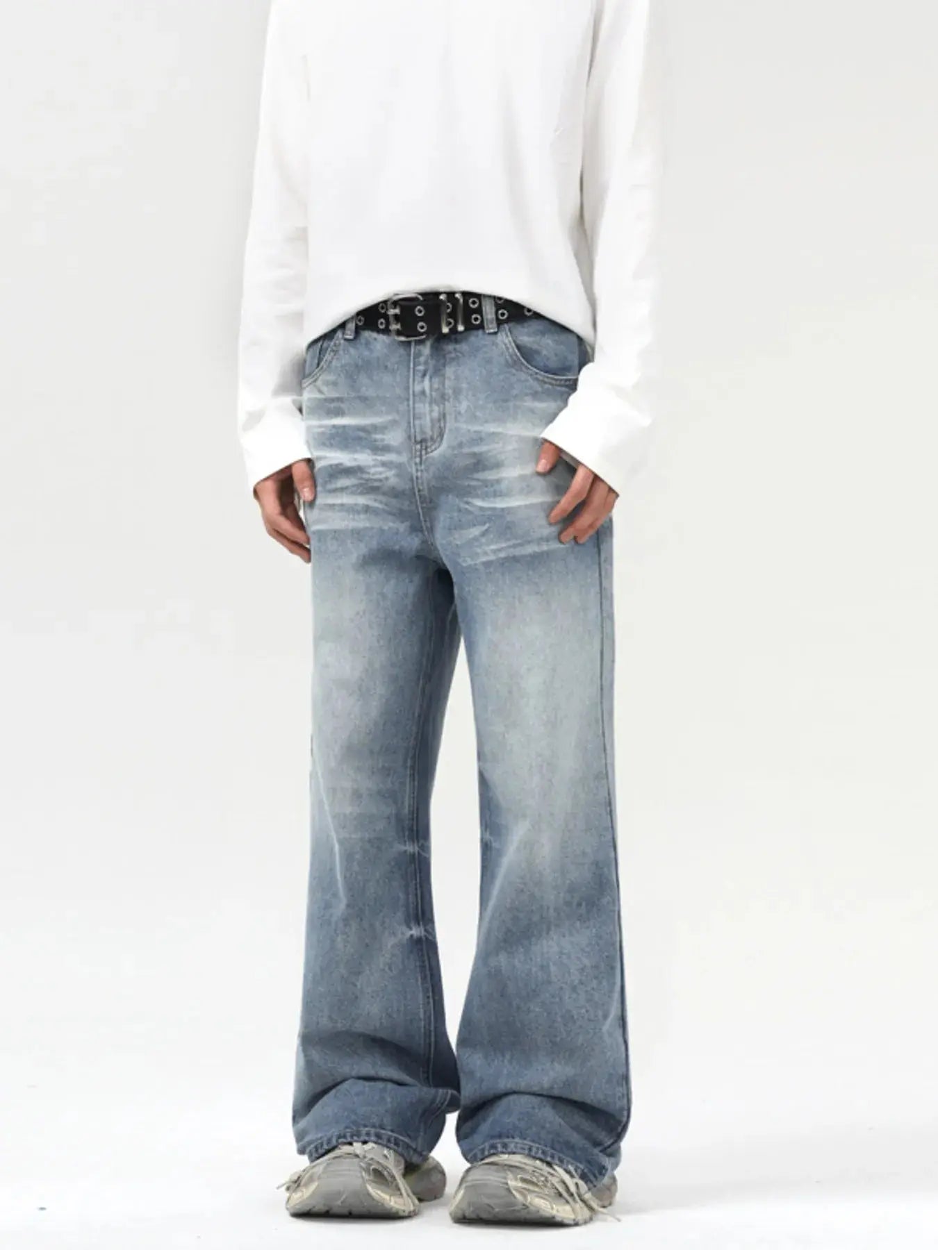 Men's Washed Wide Leg Jeans 100% Cotton Relaxed Fit Trendsi