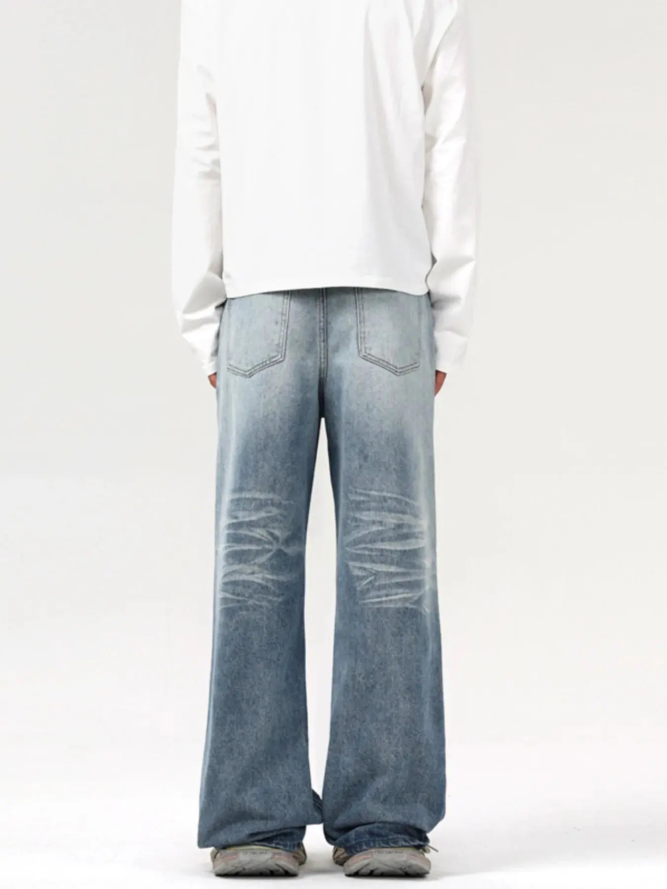 Men's Washed Wide Leg Jeans 100% Cotton Relaxed Fit Trendsi
