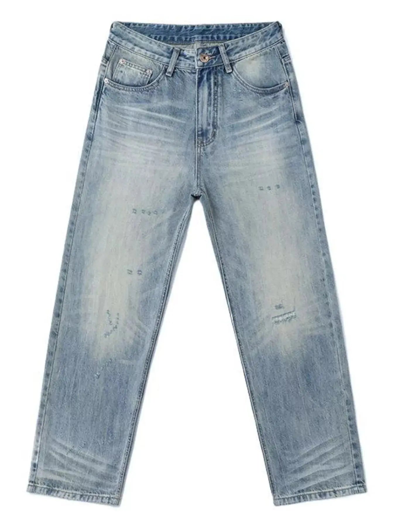 Men's Washed Wide Leg Jeans, Slightly Stretchy, Blue Trendsi