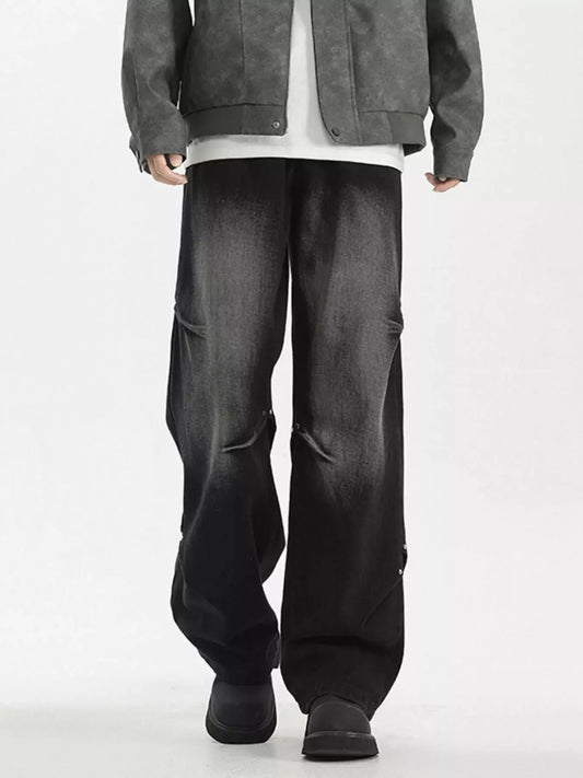 Men's Wide Leg Jeans, Plus Size, Stretch, Pockets Trendsi