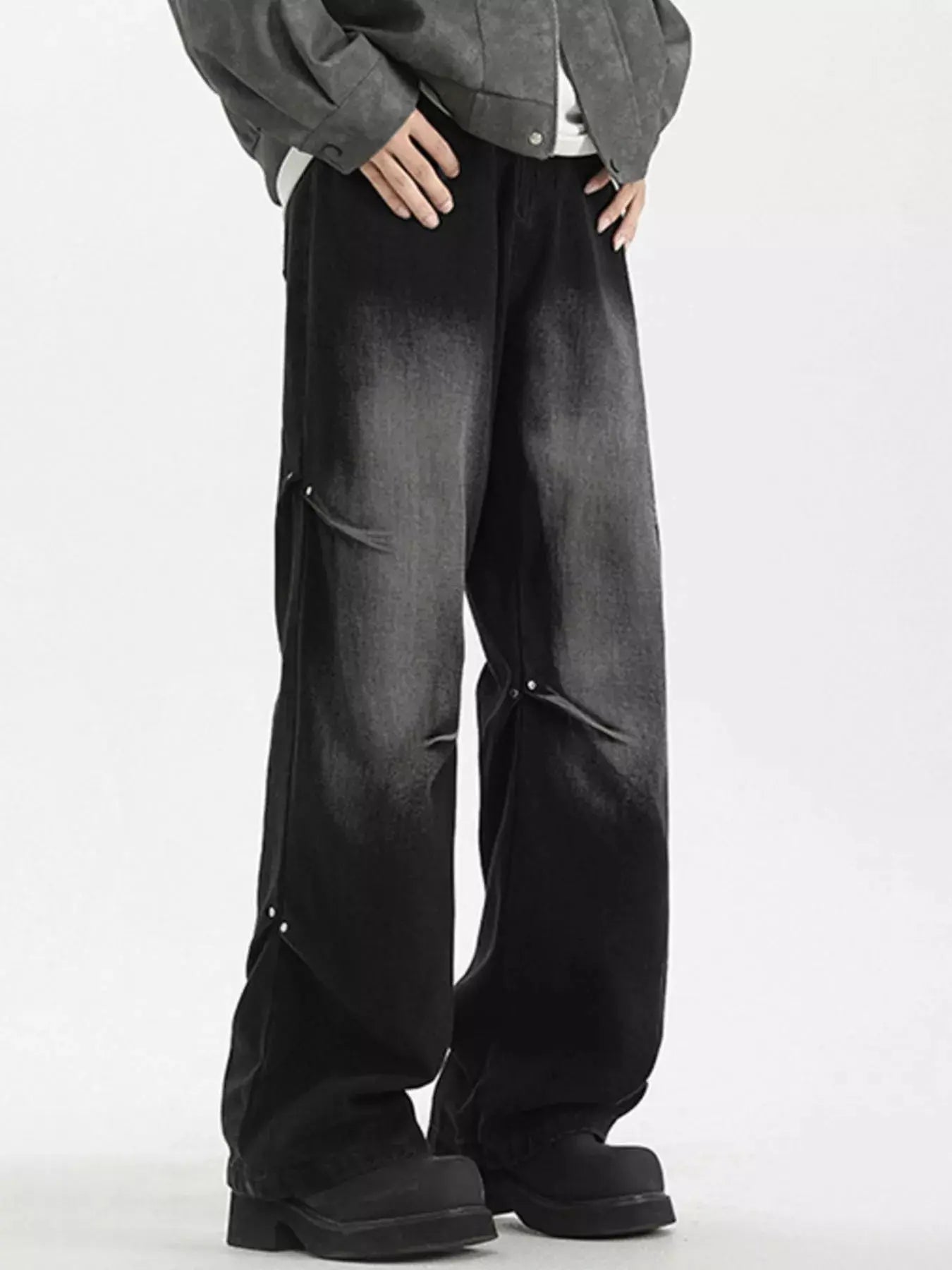 Men's Wide Leg Jeans, Plus Size, Stretch, Pockets Trendsi