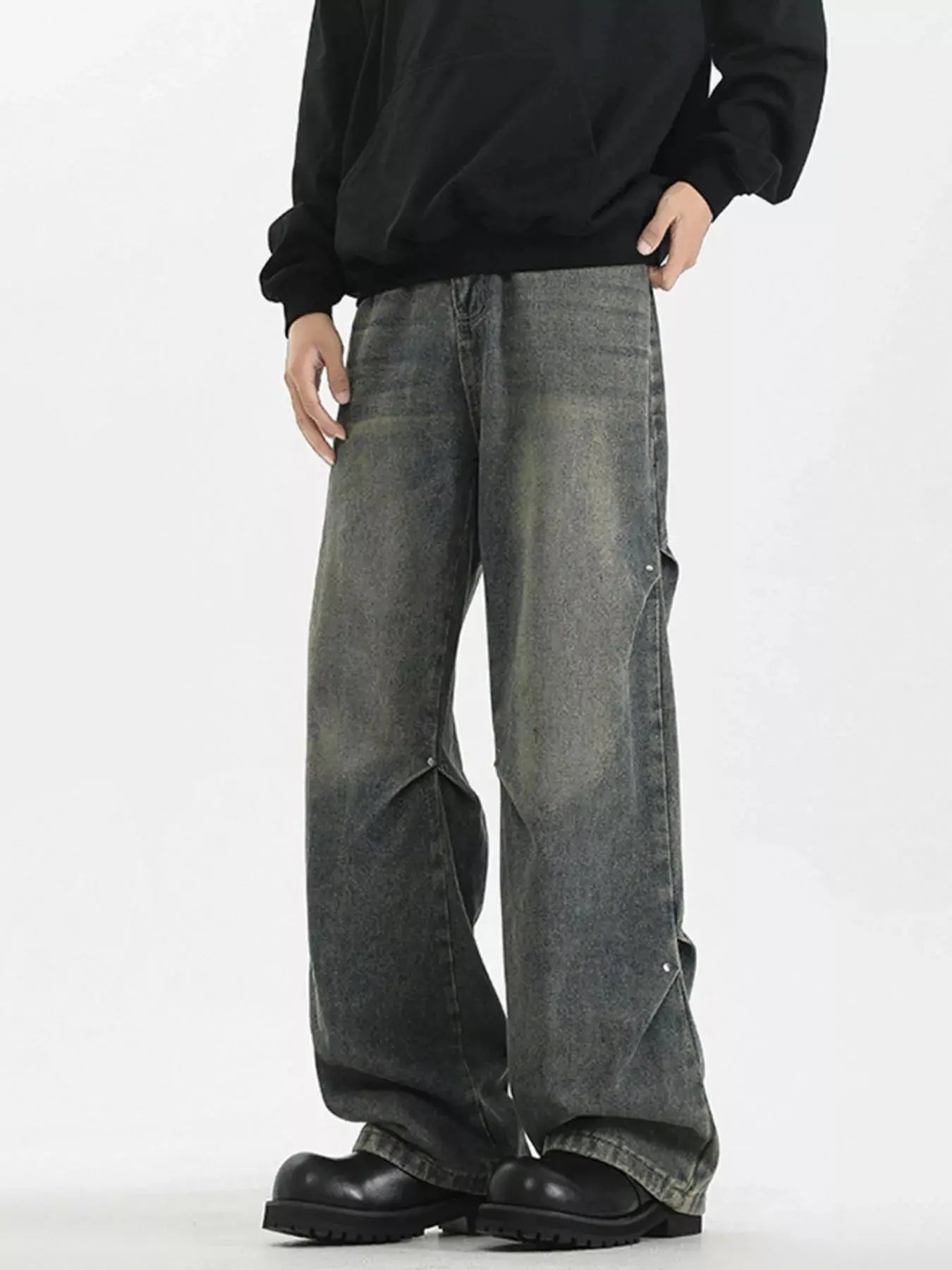 Men's Wide Leg Jeans, Plus Size, Stretch, Pockets Trendsi