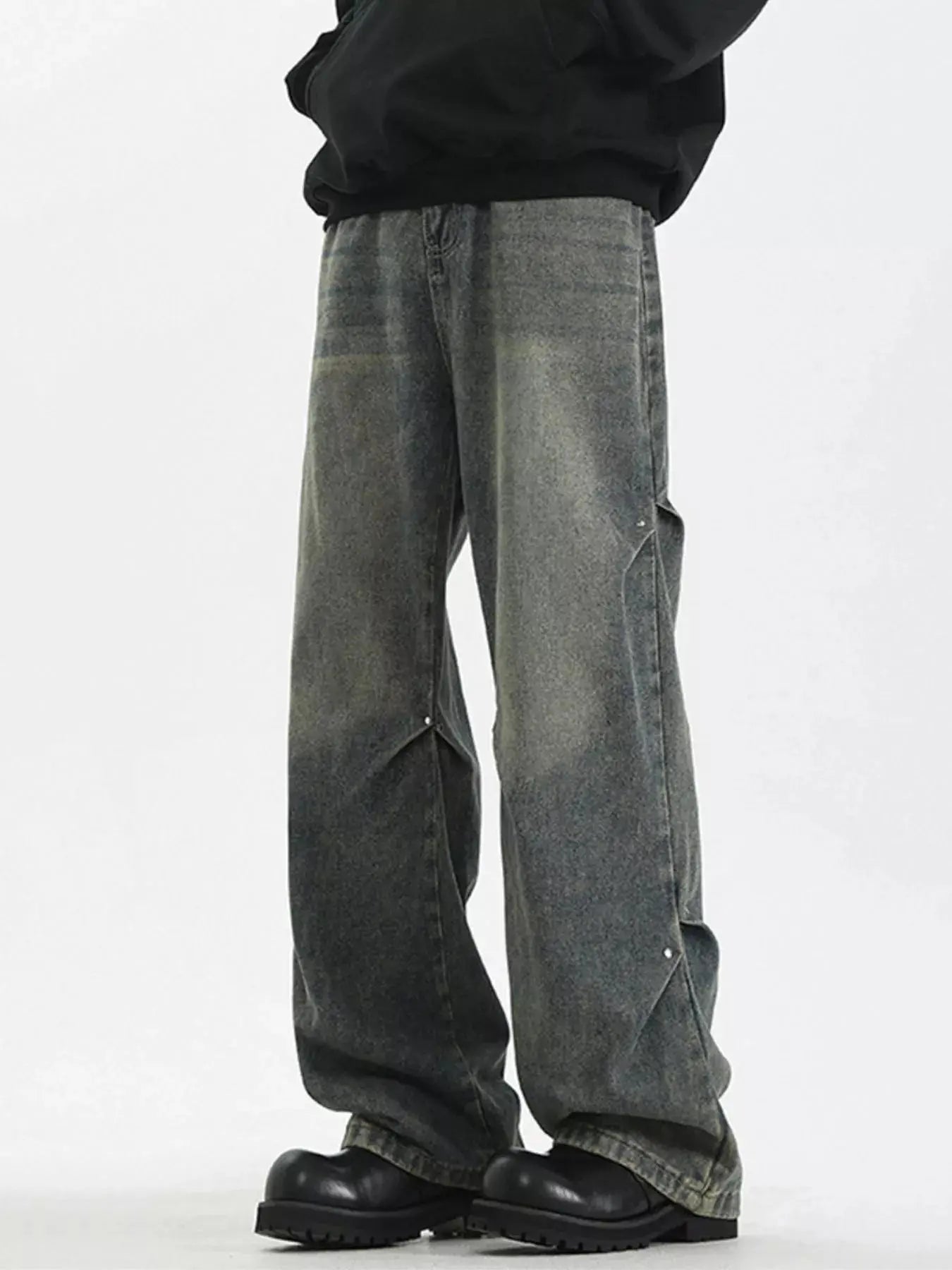 Men's Wide Leg Jeans, Plus Size, Stretch, Pockets Trendsi