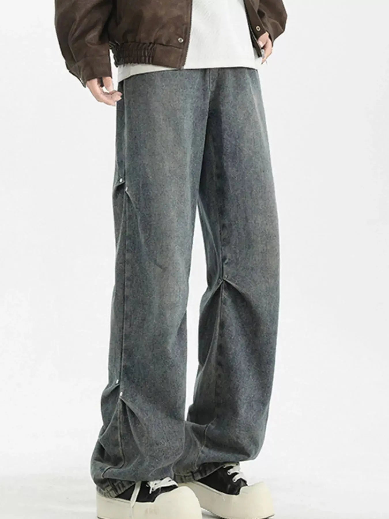 Men's Wide Leg Jeans, Plus Size, Stretch, Pockets Trendsi