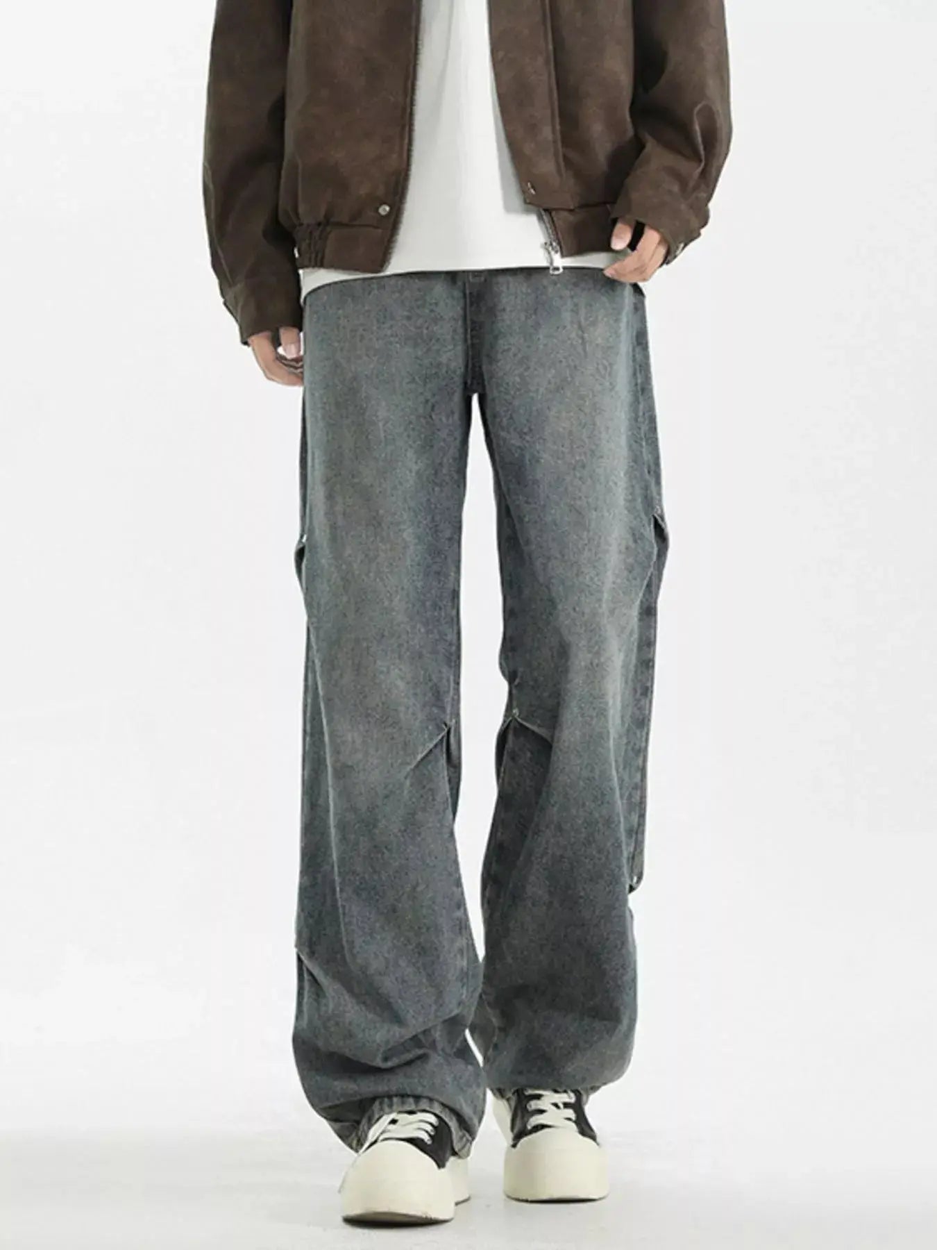 Men's Wide Leg Jeans, Plus Size, Stretch, Pockets Trendsi