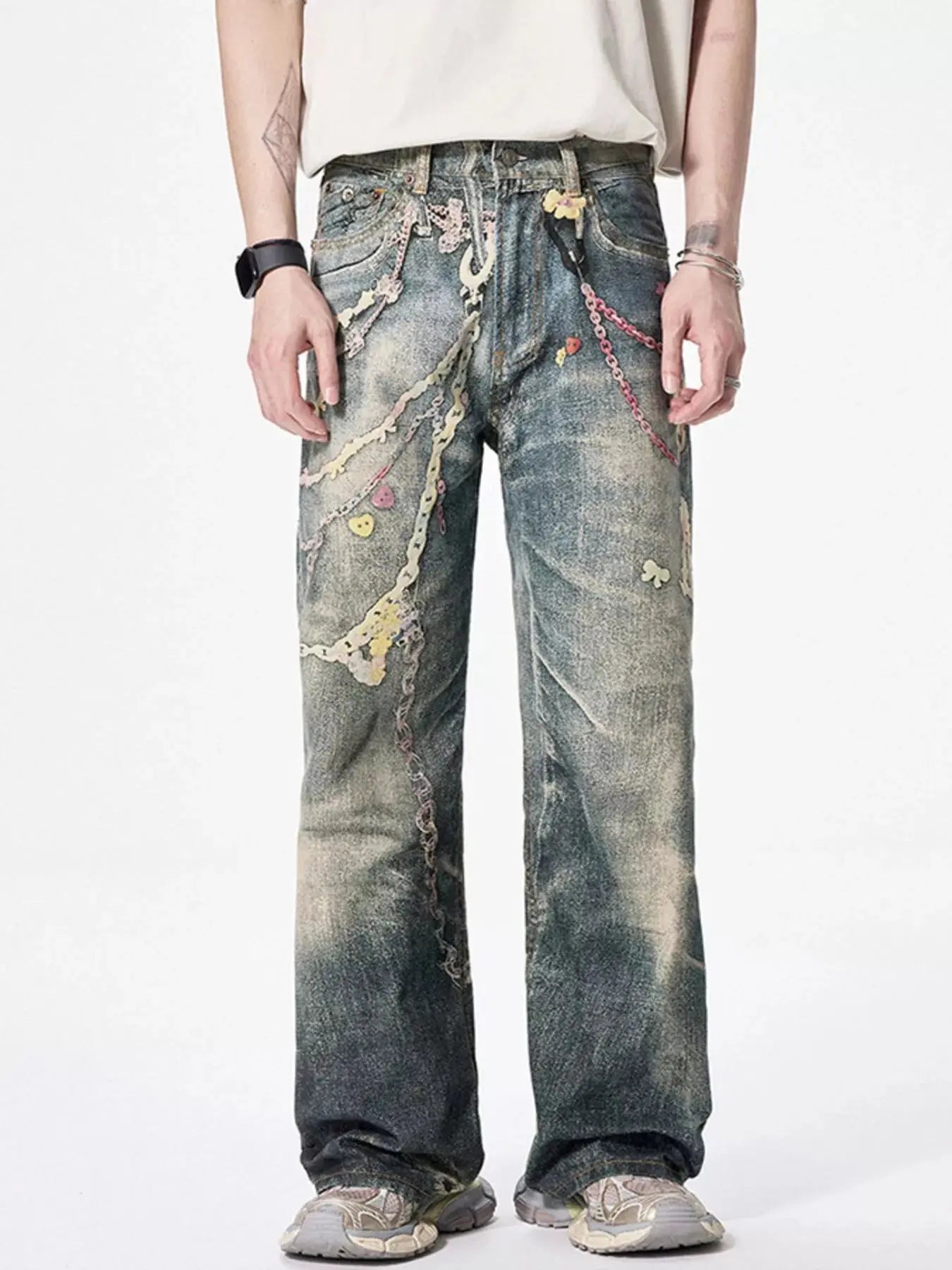 Men's Wide Leg Stretch Jeans with Pockets Trendsi