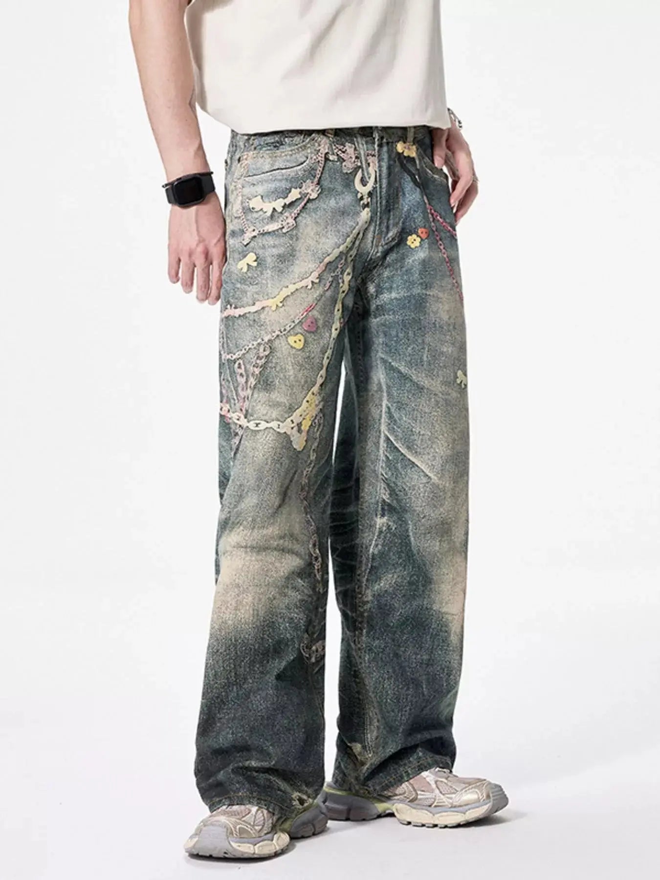 Men's Wide Leg Stretch Jeans with Pockets Trendsi