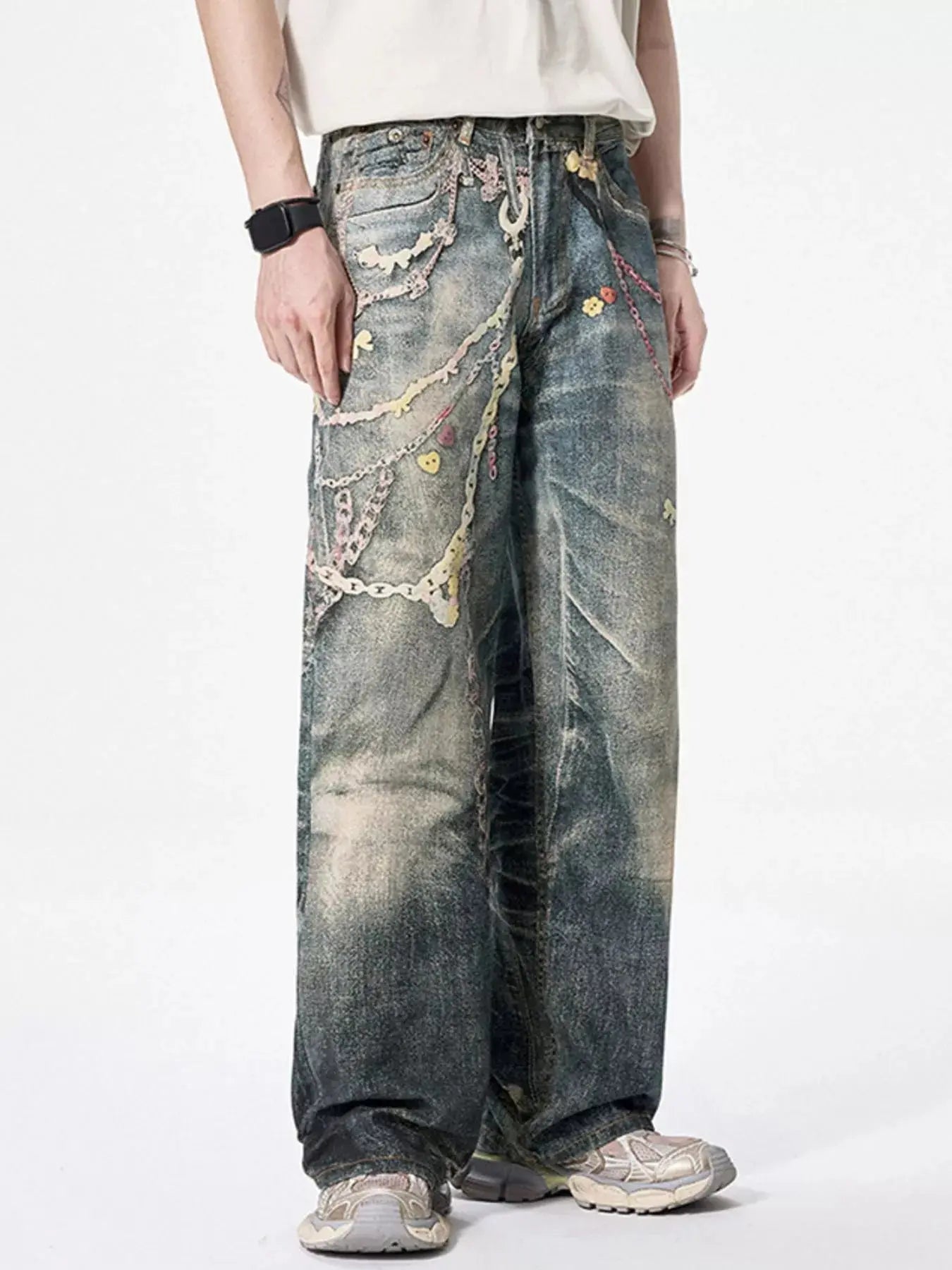 Men's Wide Leg Stretch Jeans with Pockets Trendsi