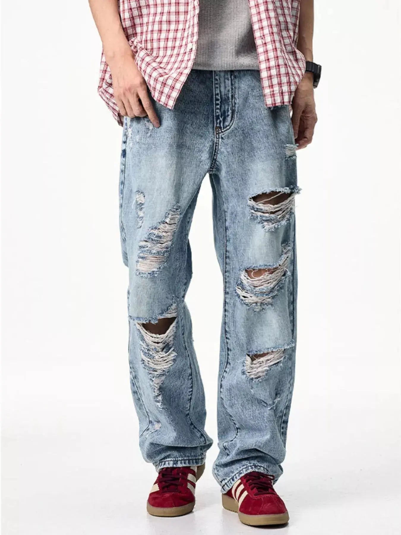 Mens Distressed Wide Leg Jeans 100% Cotton Trendsi
