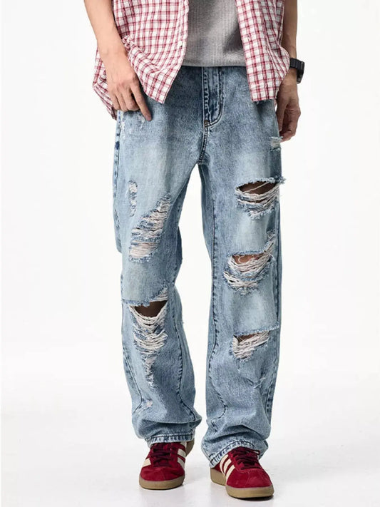 Mens Distressed Wide Leg Jeans 100% Cotton Trendsi