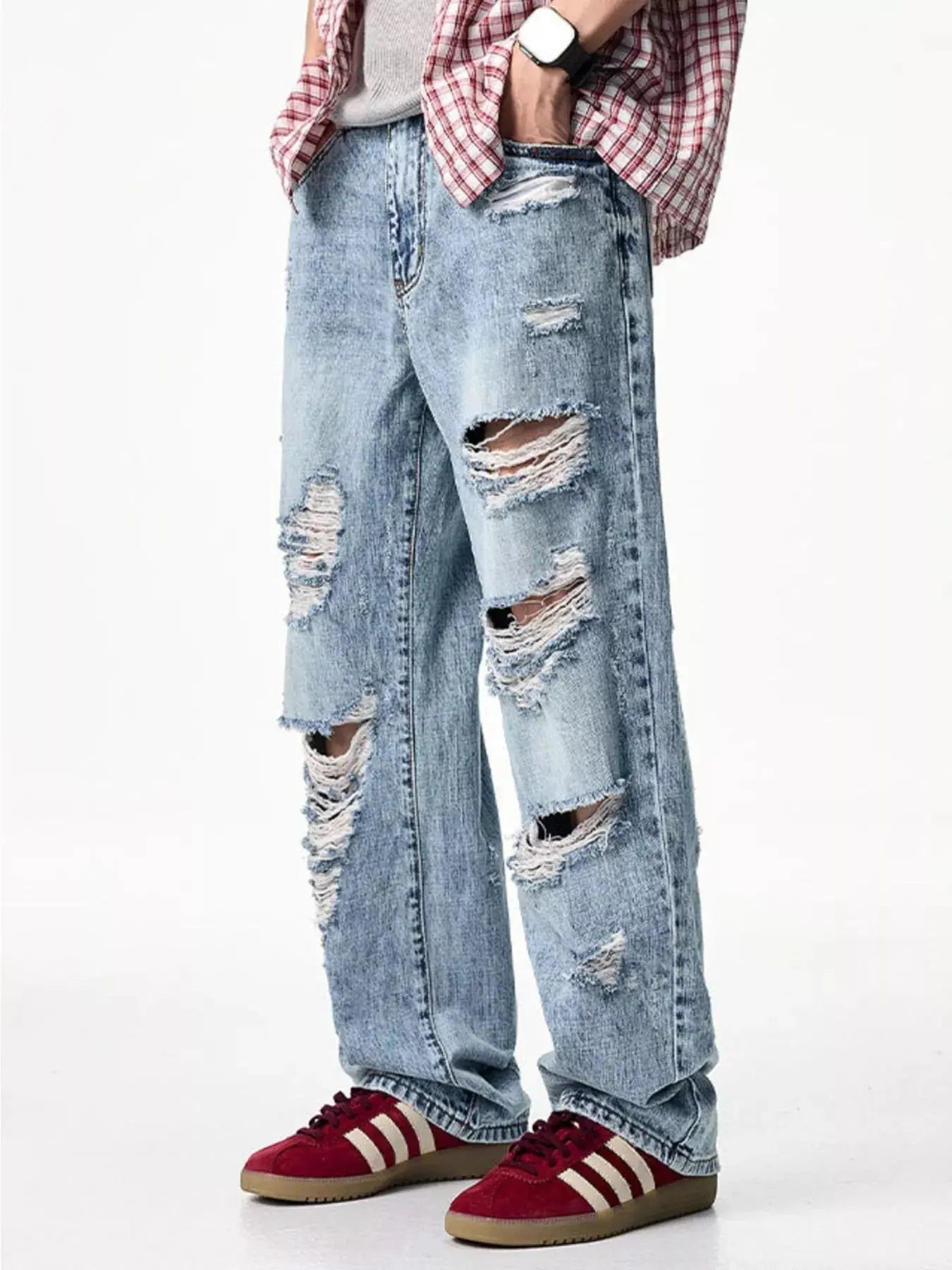 Mens Distressed Wide Leg Jeans 100% Cotton Trendsi