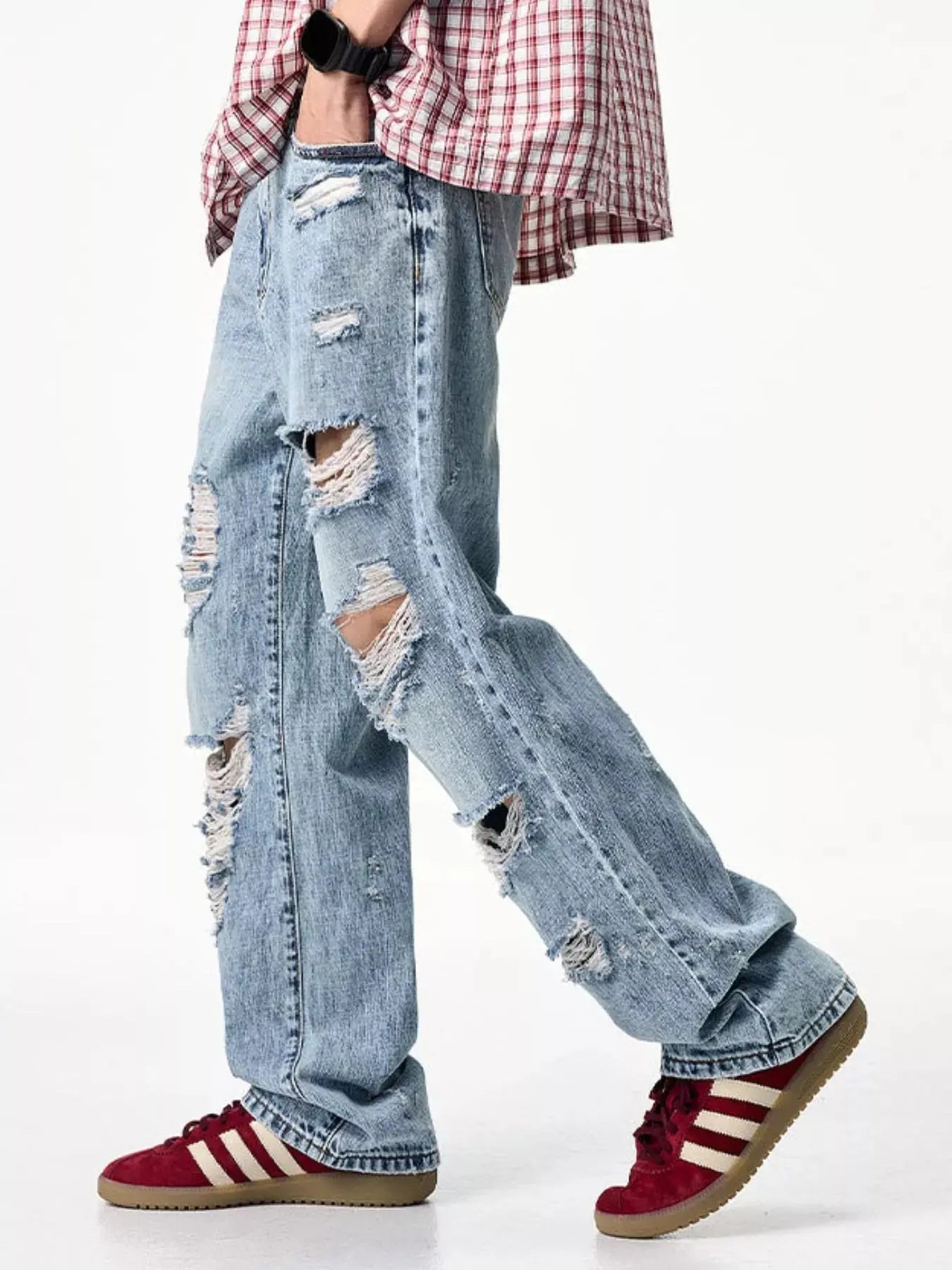 Mens Distressed Wide Leg Jeans 100% Cotton Trendsi