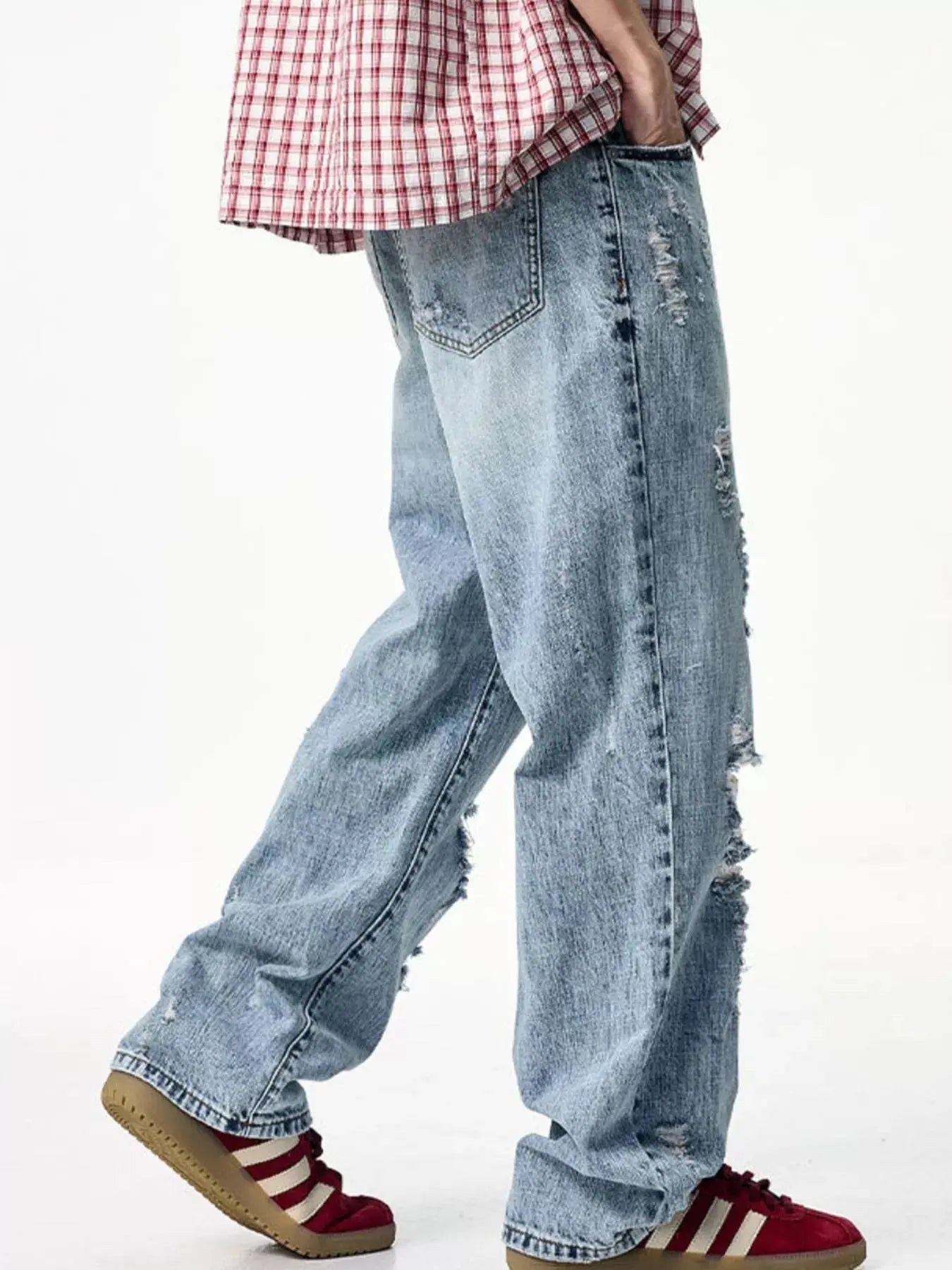 Mens Distressed Wide Leg Jeans 100% Cotton Trendsi