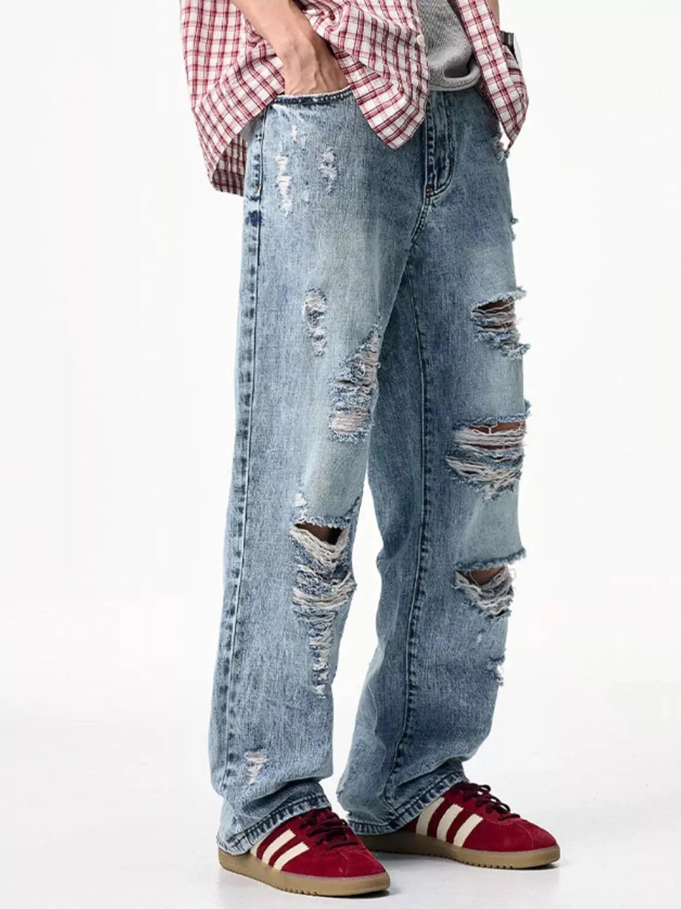 Mens Distressed Wide Leg Jeans 100% Cotton Trendsi