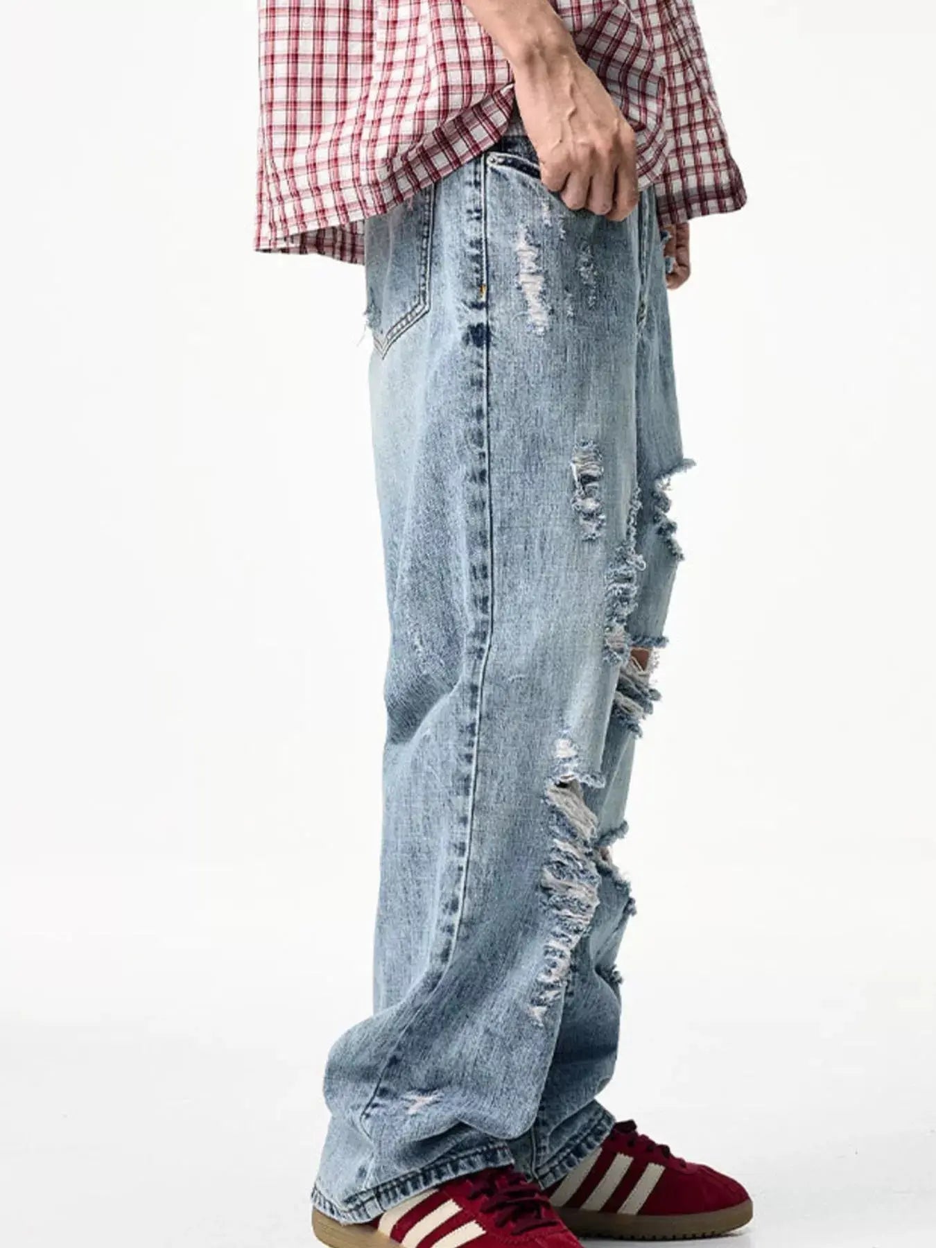 Mens Distressed Wide Leg Jeans 100% Cotton Trendsi