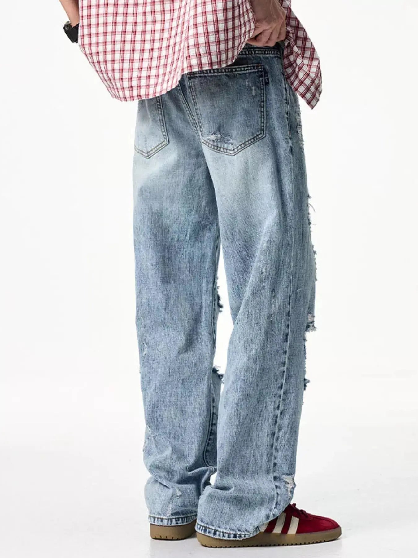 Mens Distressed Wide Leg Jeans 100% Cotton Trendsi