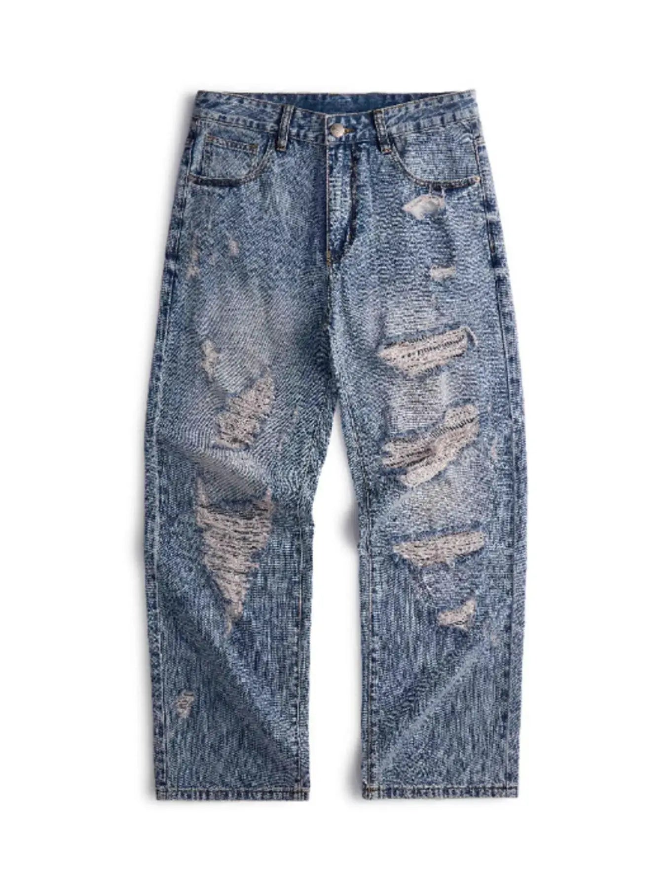 Mens Distressed Wide Leg Jeans 100% Cotton Trendsi
