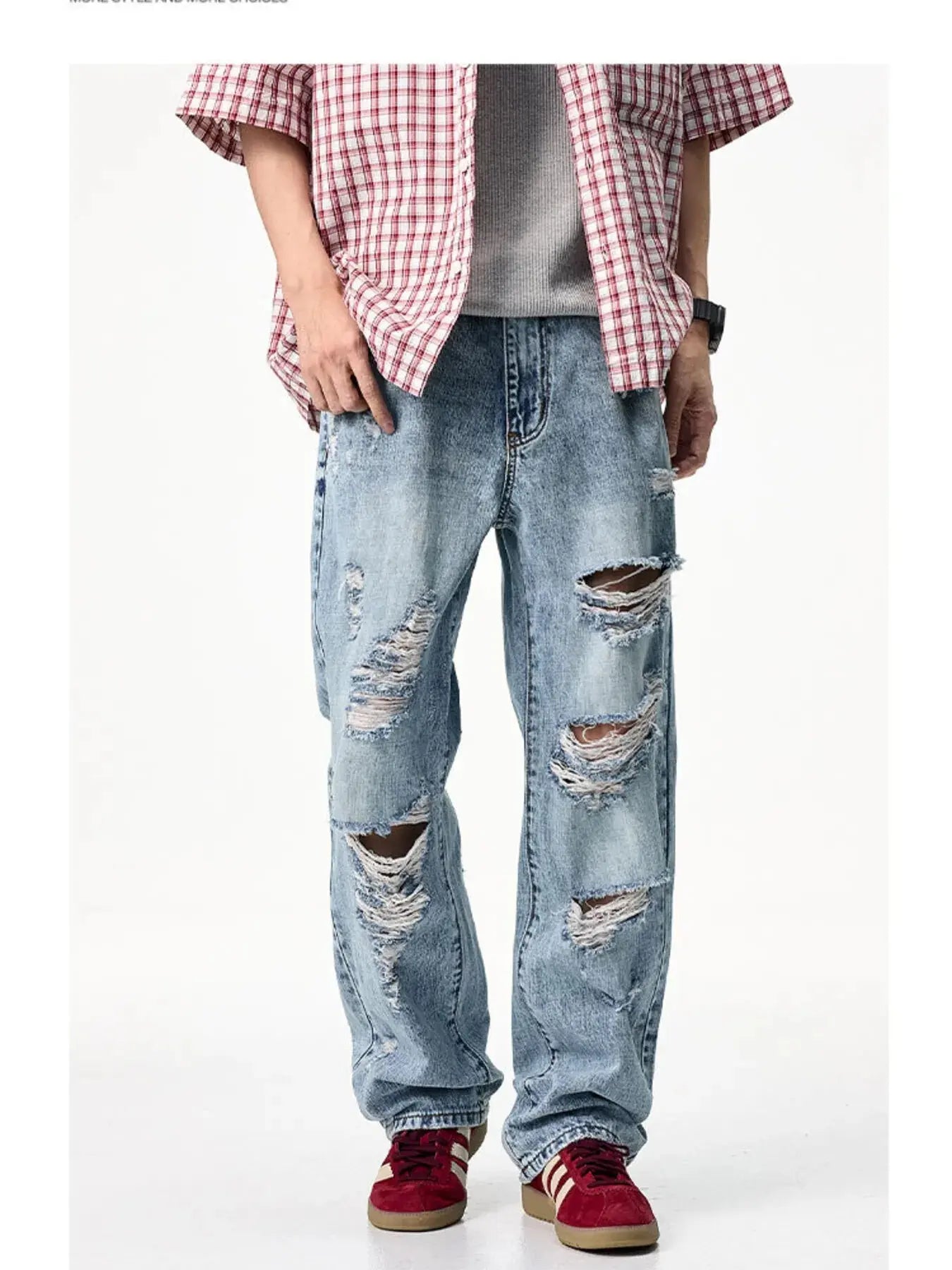 Mens Distressed Wide Leg Jeans 100% Cotton Trendsi