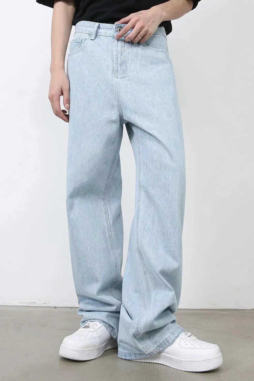 Mens Loose Fit Jeans With Pockets Button Fly Cotton Blend Imported Trendsi