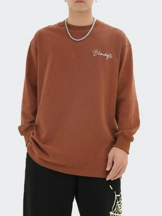 Mens Round Neck Long Sleeve T Shirt Oversized Cotton Polyester Blend Trendsi