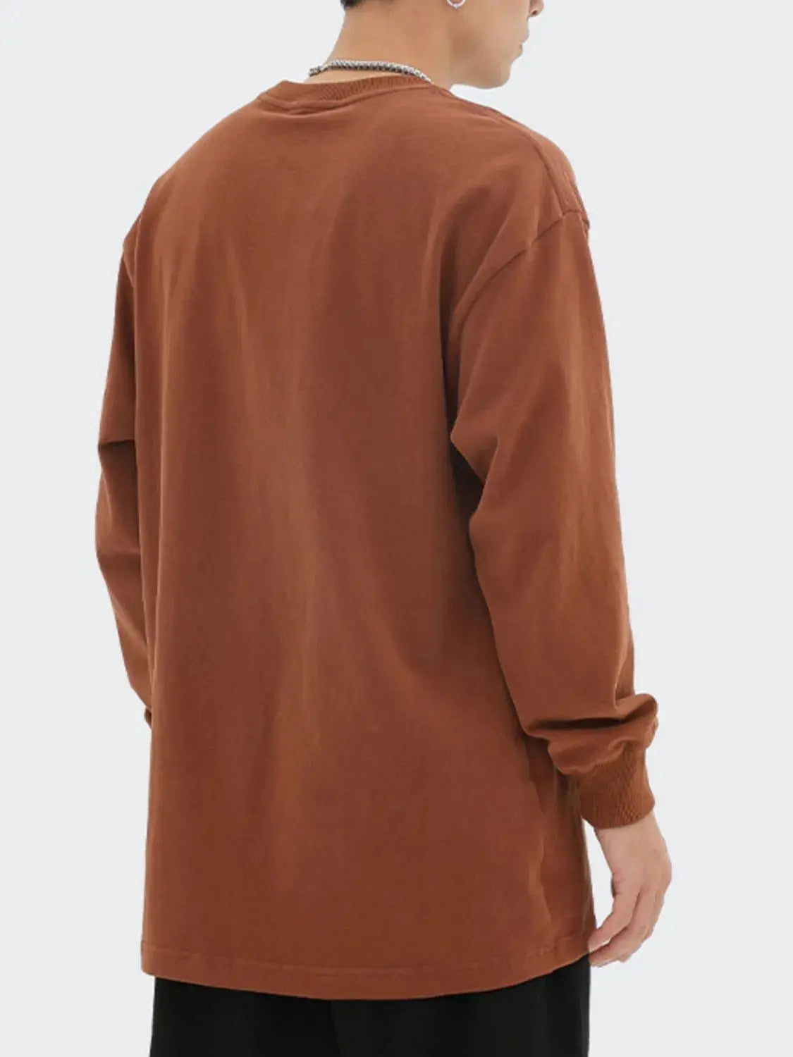 Mens Round Neck Long Sleeve T Shirt Oversized Cotton Polyester Blend Trendsi