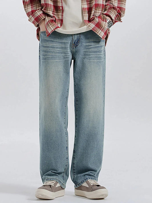 Mens Wide Leg Stretch Jeans, Cats Whisker Wash Trendsi