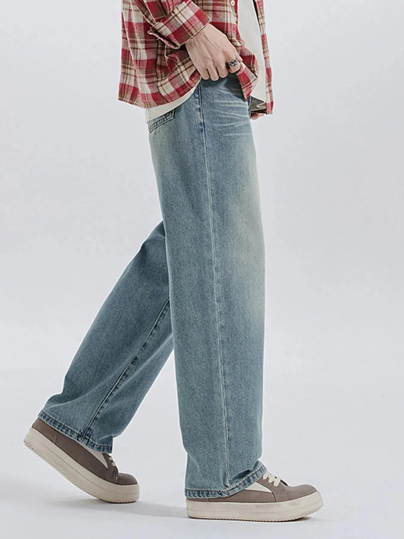 Mens Wide Leg Stretch Jeans, Cats Whisker Wash Trendsi
