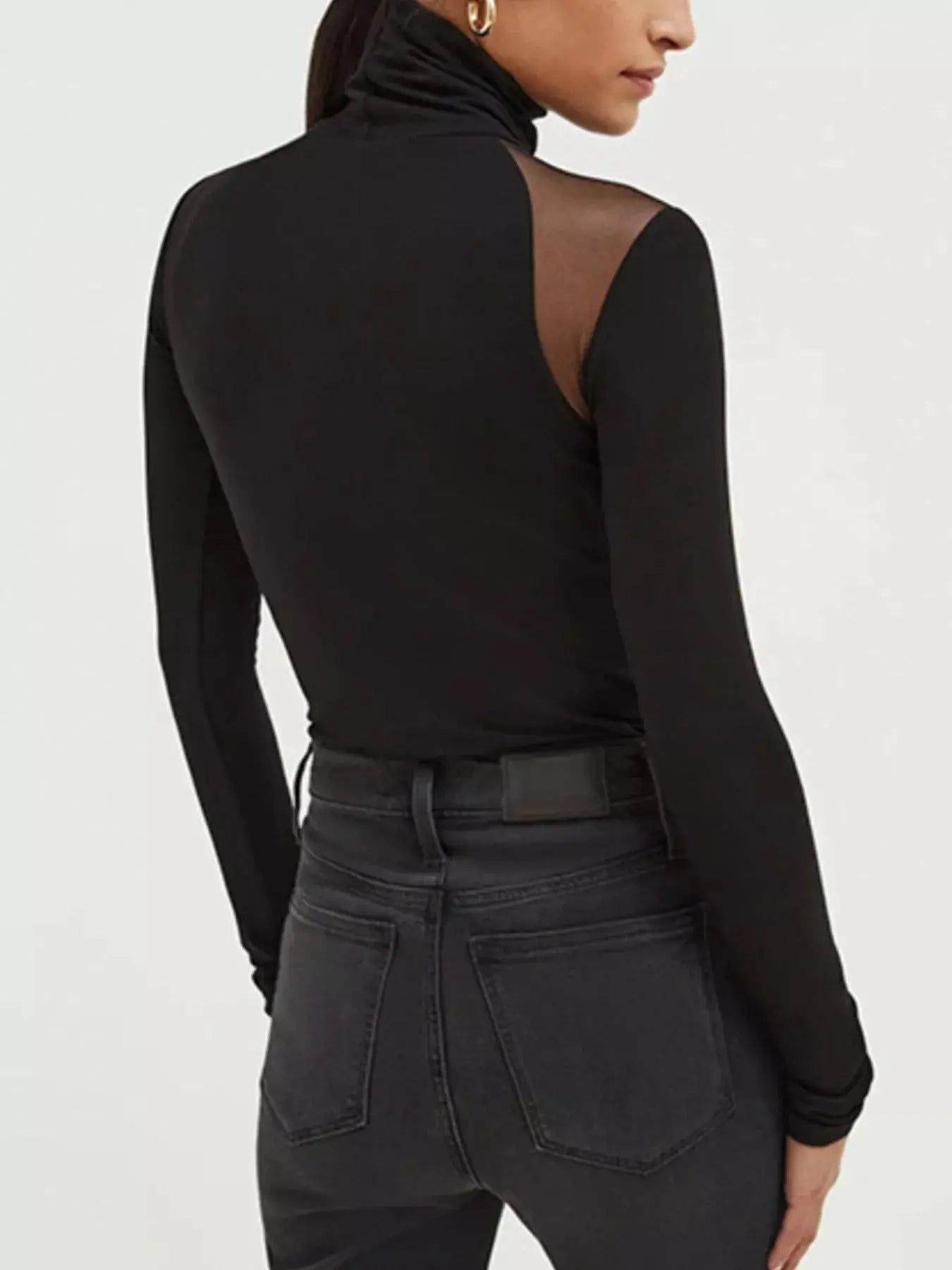 Mesh Shoulder Turtleneck Bodysuit Trendsi