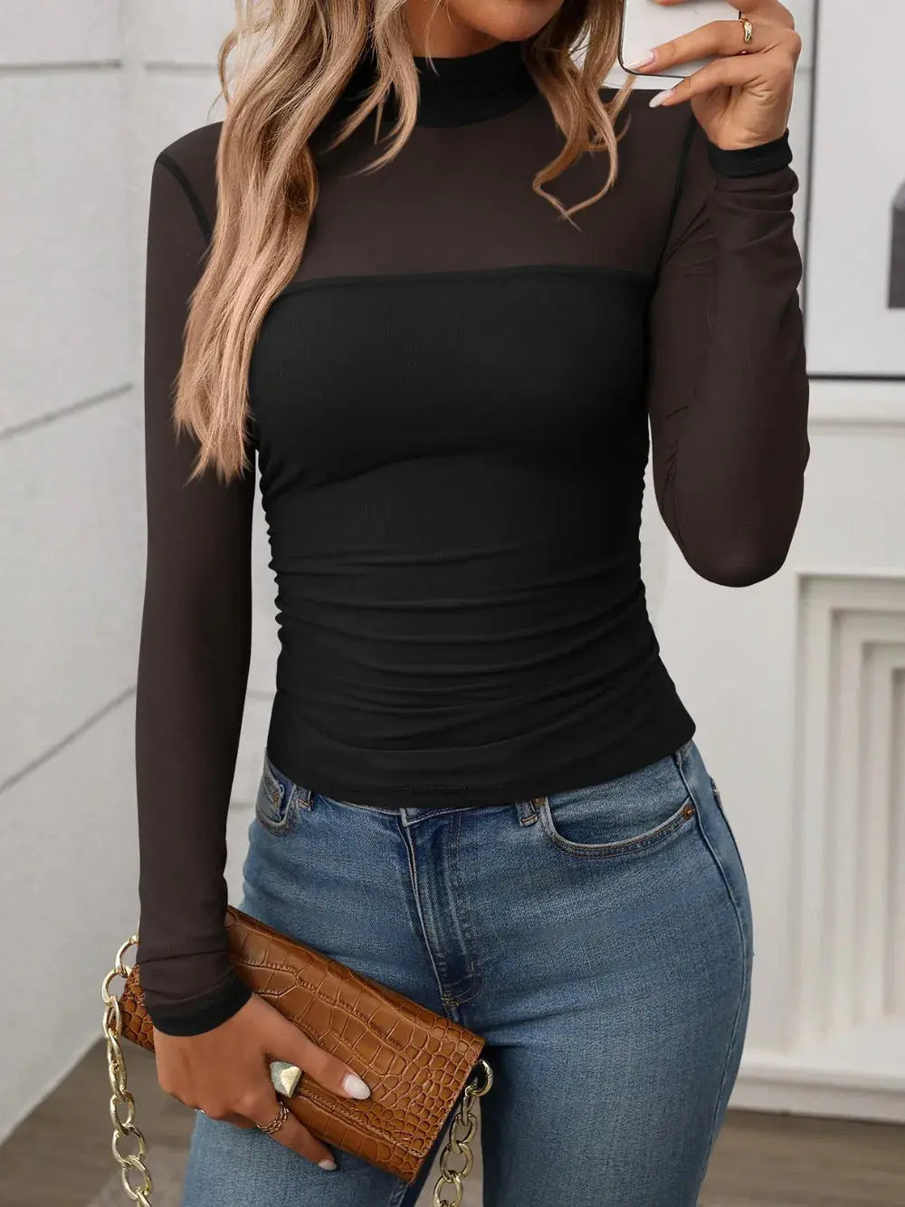 Mock Neck Long Sleeve Top Trendsi