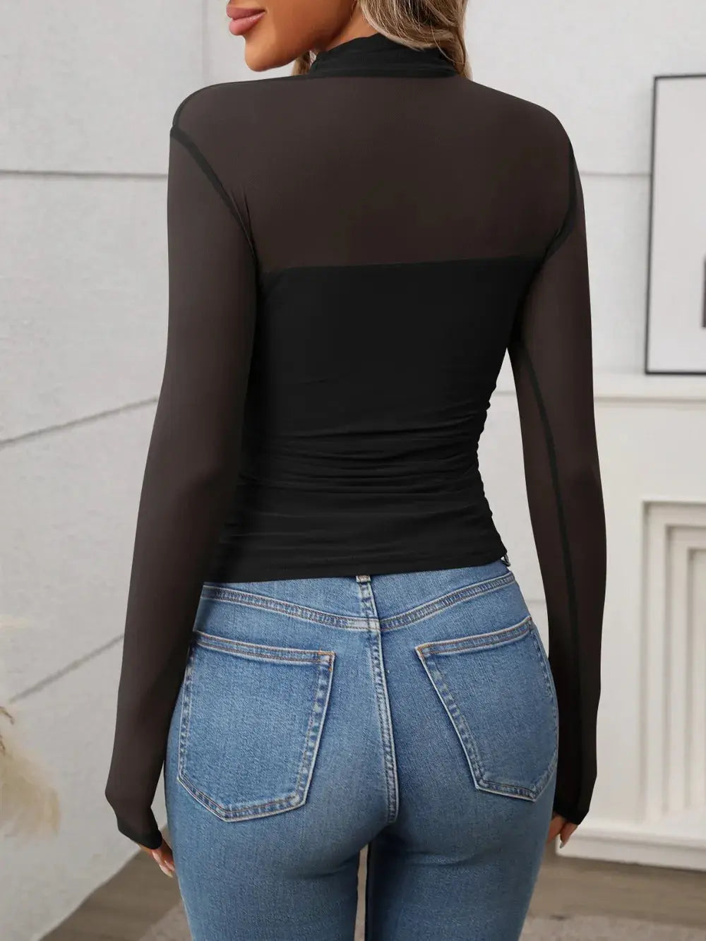 Mock Neck Long Sleeve Top Trendsi