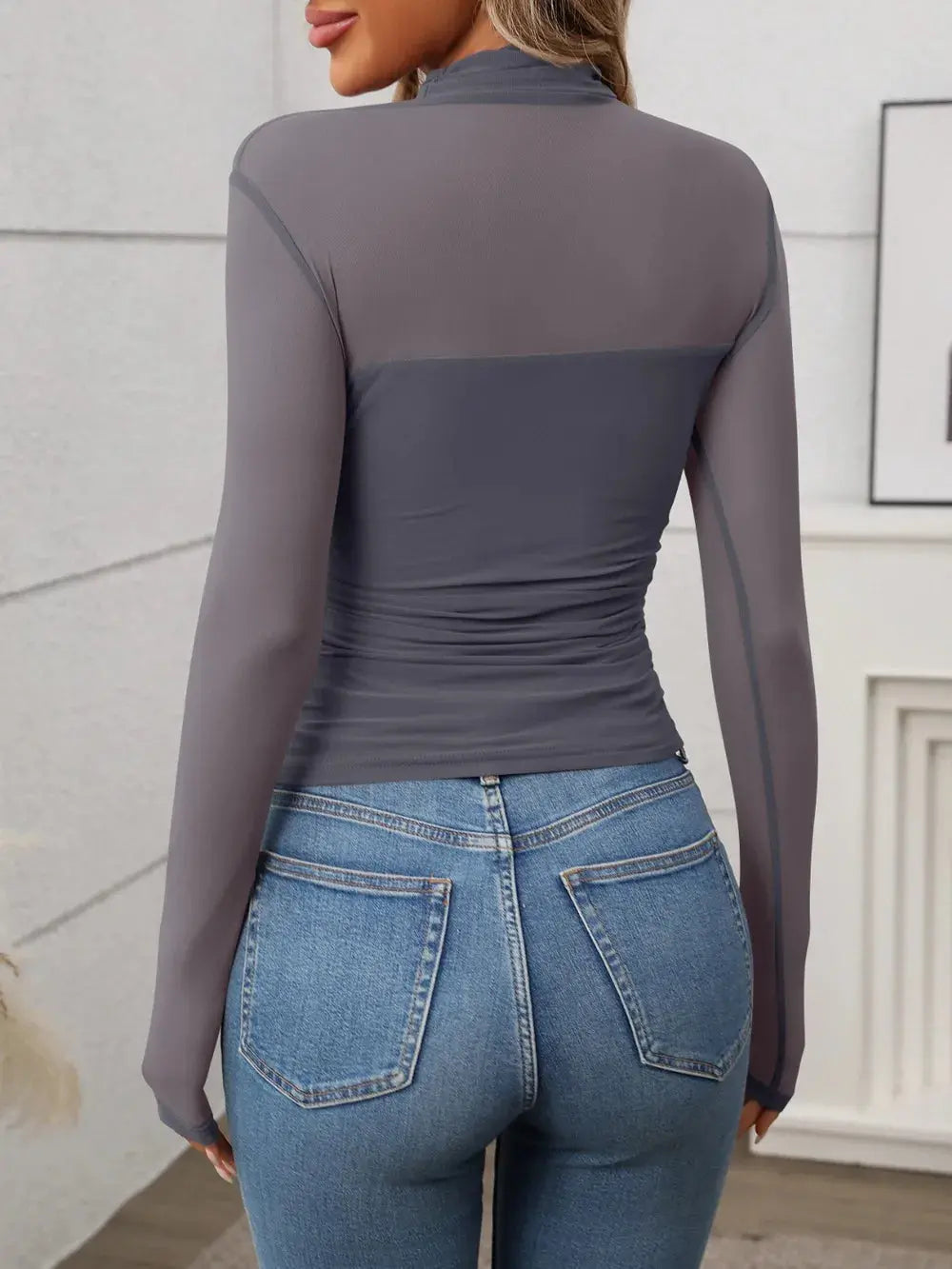 Mock Neck Long Sleeve Top Trendsi