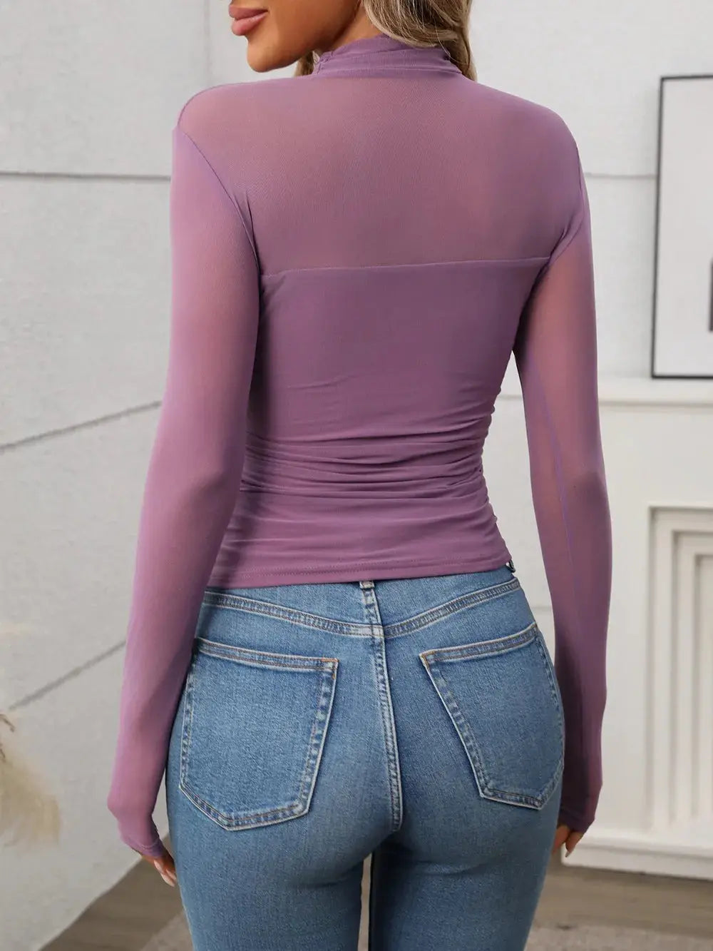 Mock Neck Long Sleeve Top Trendsi