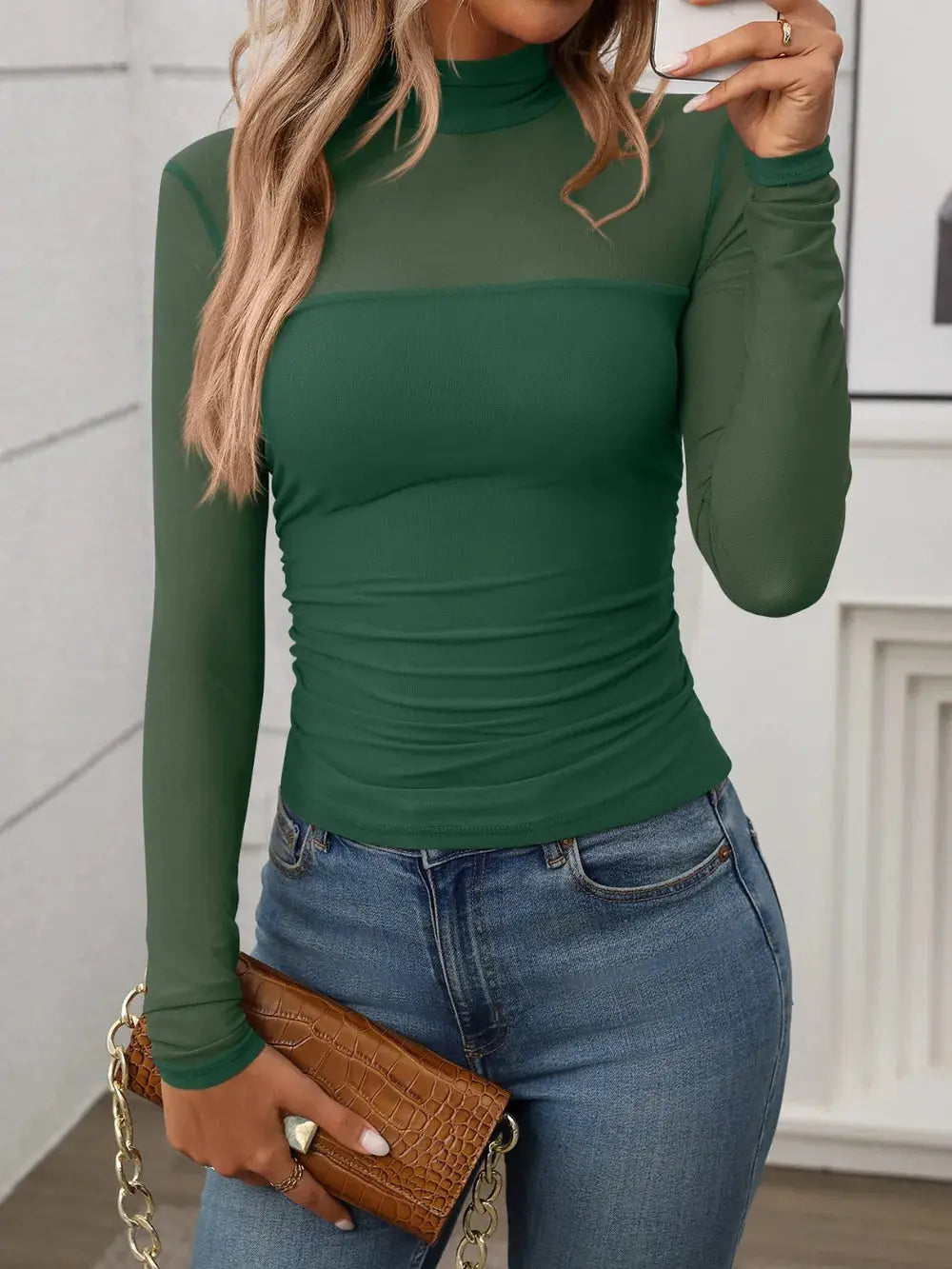 Mock Neck Long Sleeve Top Trendsi
