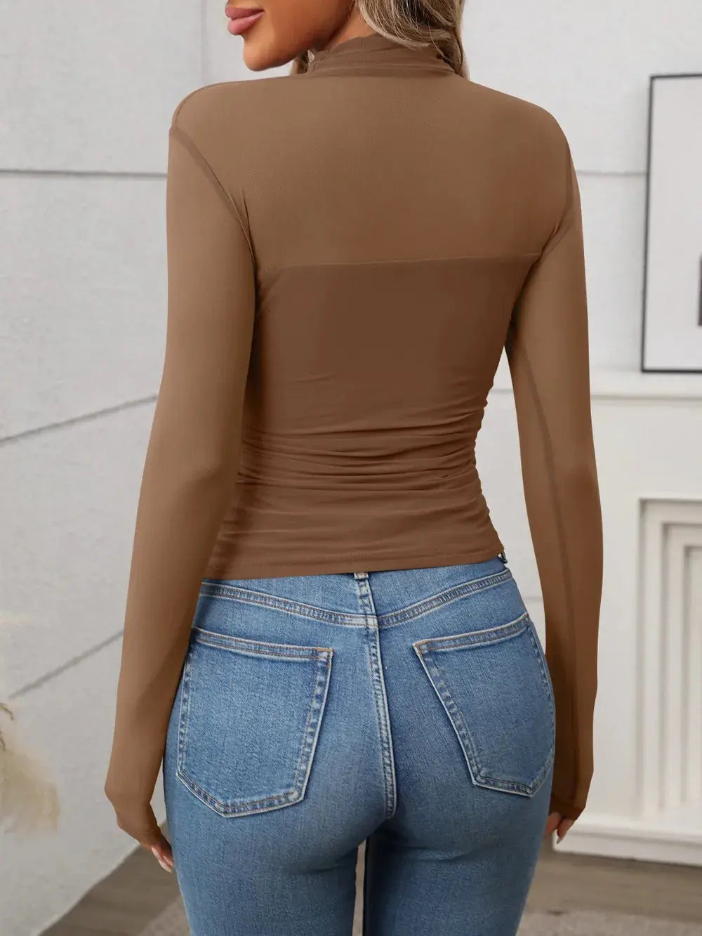Mock Neck Long Sleeve Top Trendsi