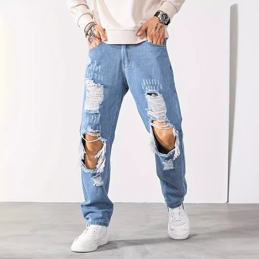 Ripped Men Scrape Cropped Pants