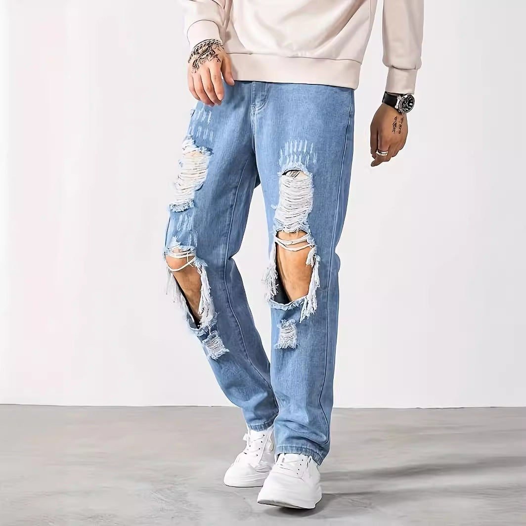 Ripped Men Scrape Cropped Pants