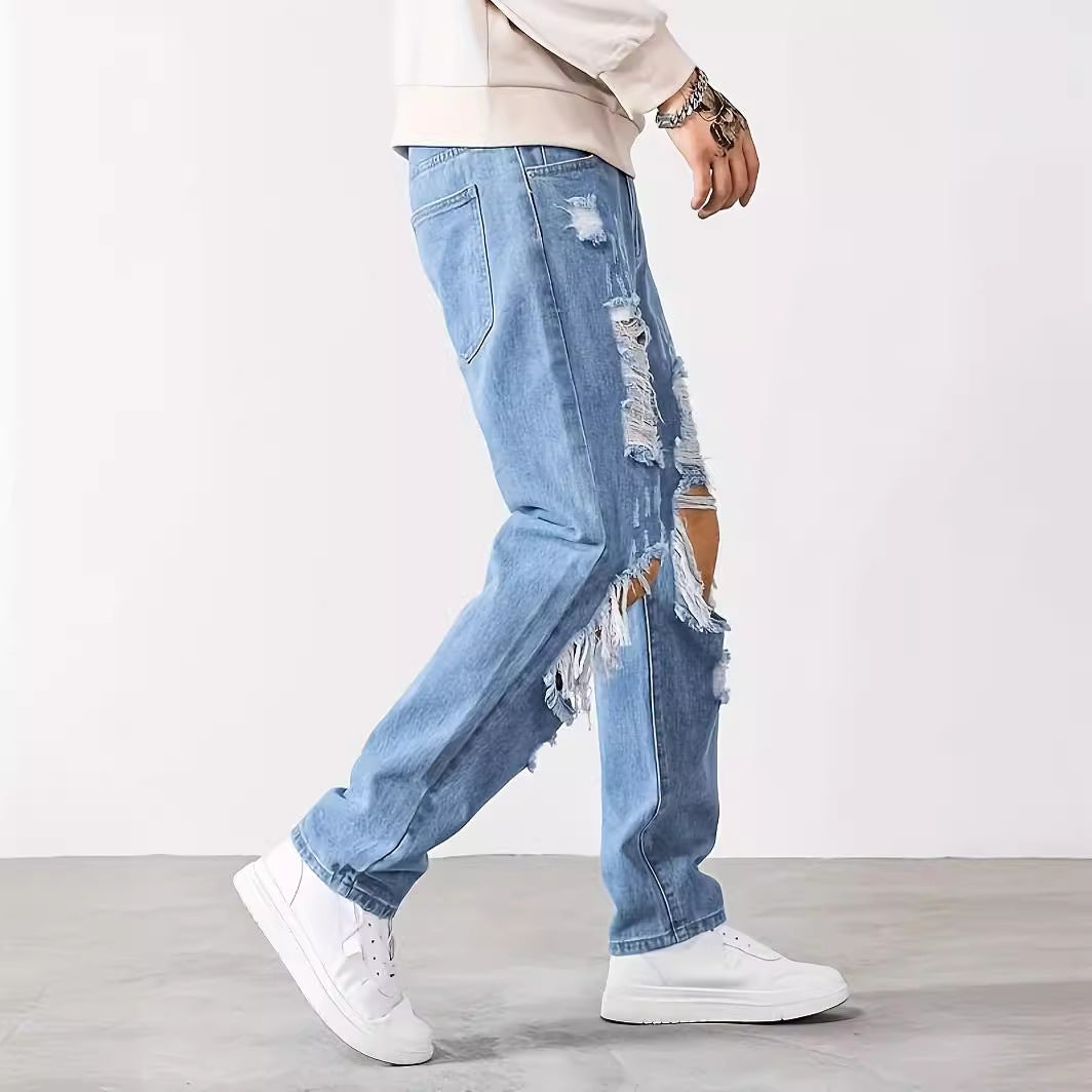 Ripped Men Scrape Cropped Pants