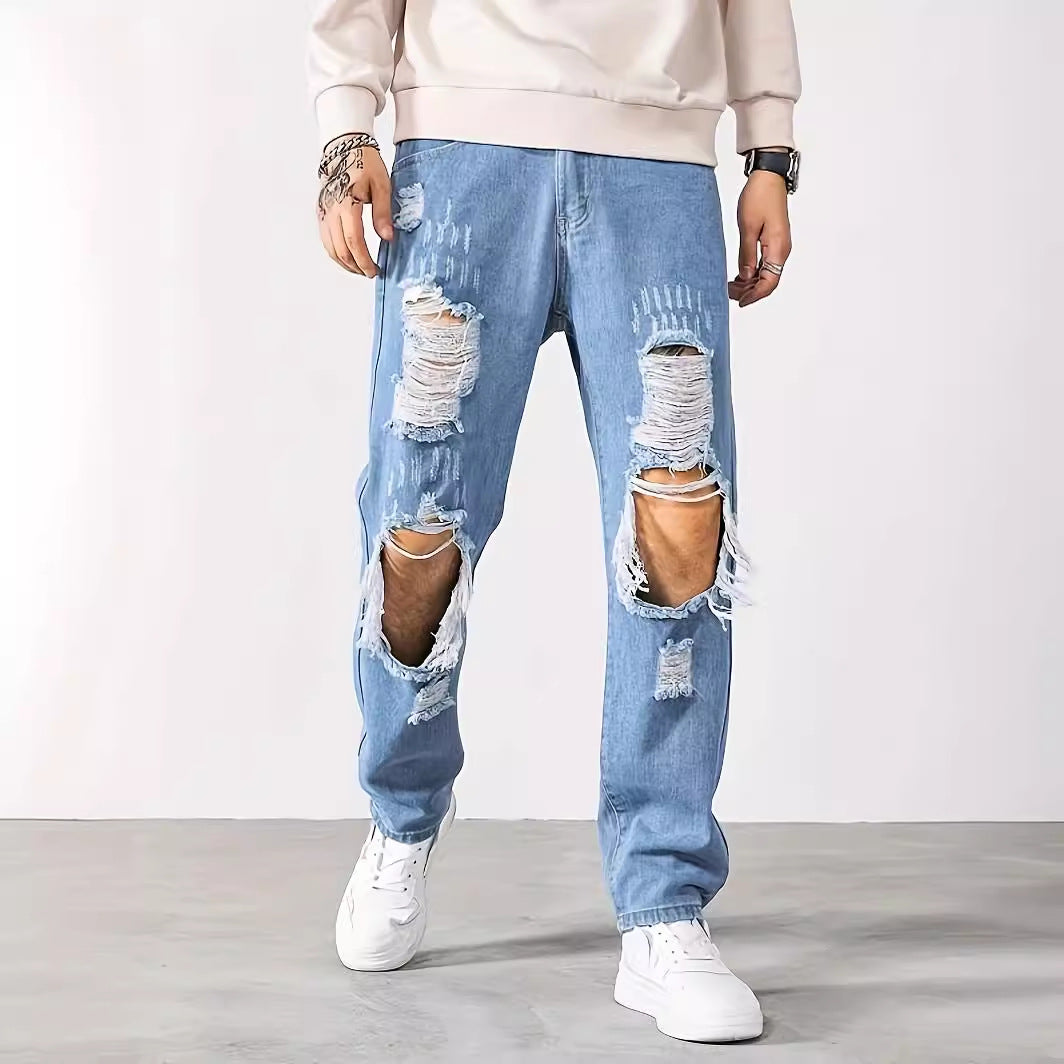 Ripped Men Scrape Cropped Pants