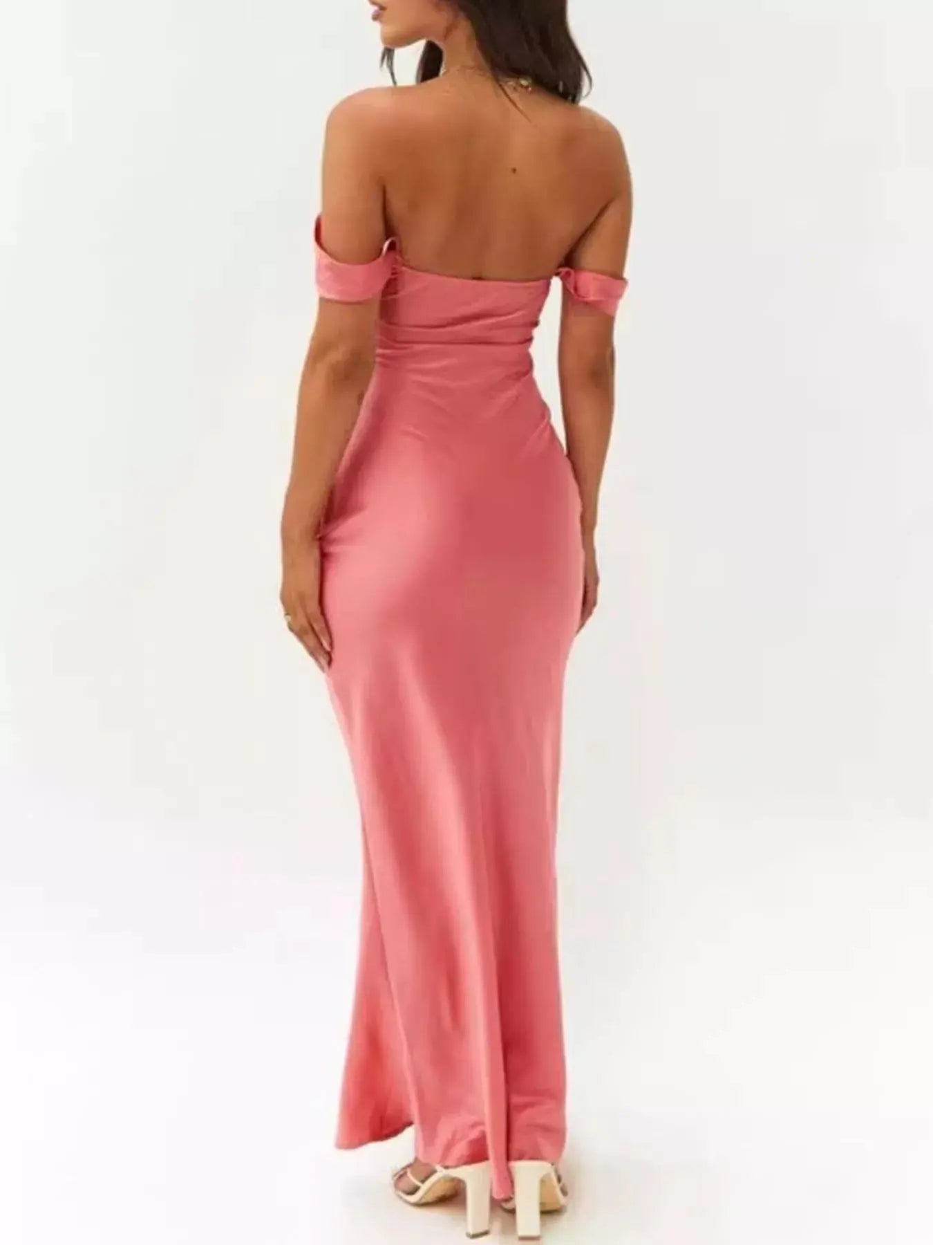 Off Shoulder Satin Maxi Dress For Women 100 Percent Polyester Evening Gown Trendsi