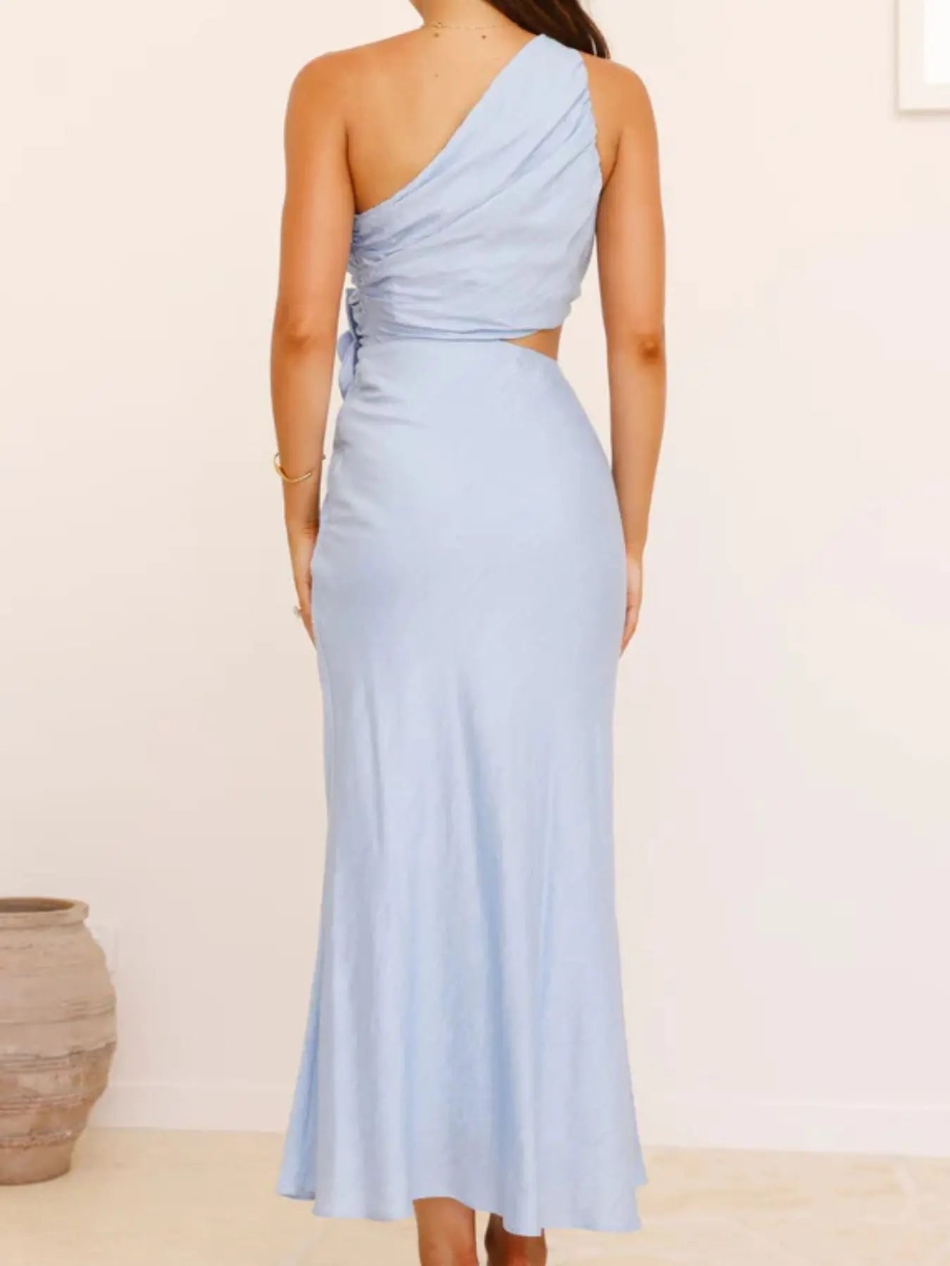One Shoulder Floral Cutout Dress Polyester Imported Evening Wear Trendsi