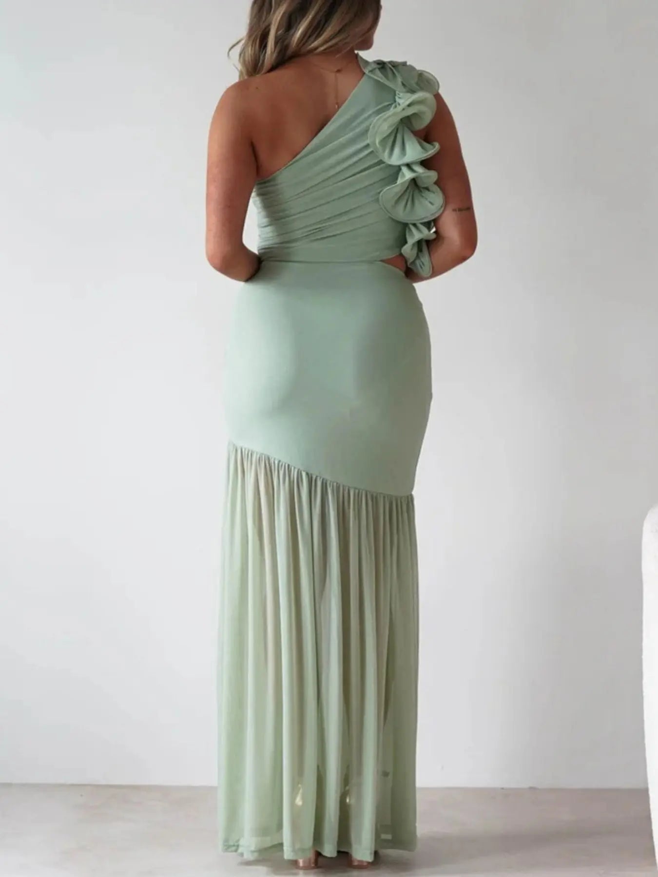 One-Shoulder Ruffle Maxi Dress with Cutout Slit Trendsi