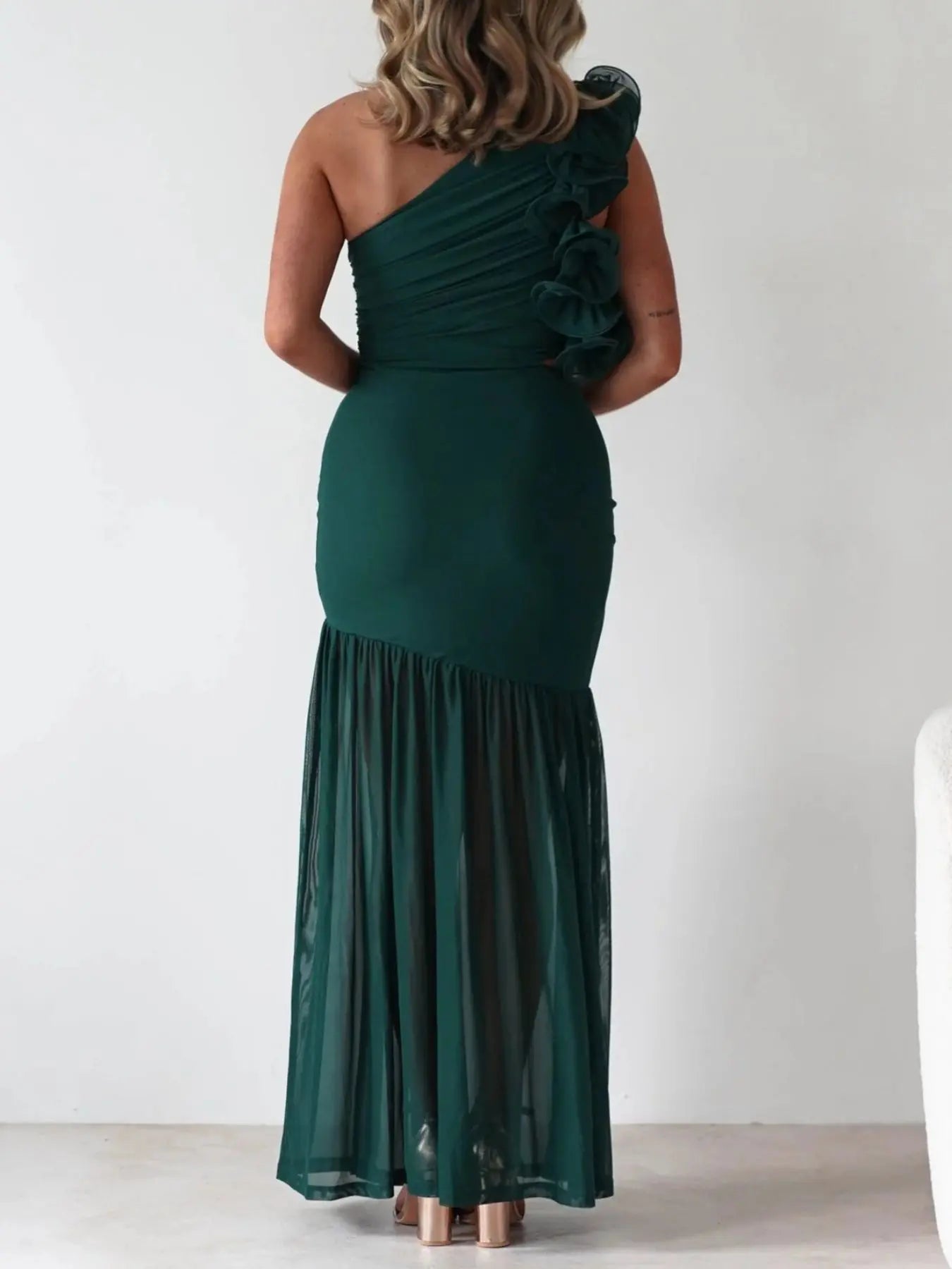 One-Shoulder Ruffle Maxi Dress with Cutout Slit Trendsi