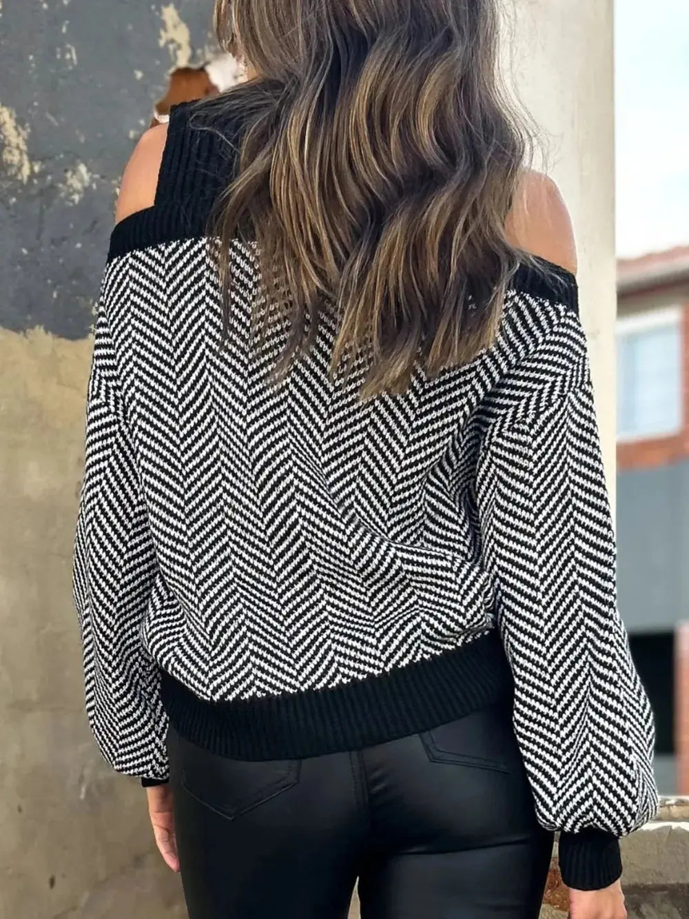 Perfee Mock Neck Cold Shoulder Sweater Trendsi