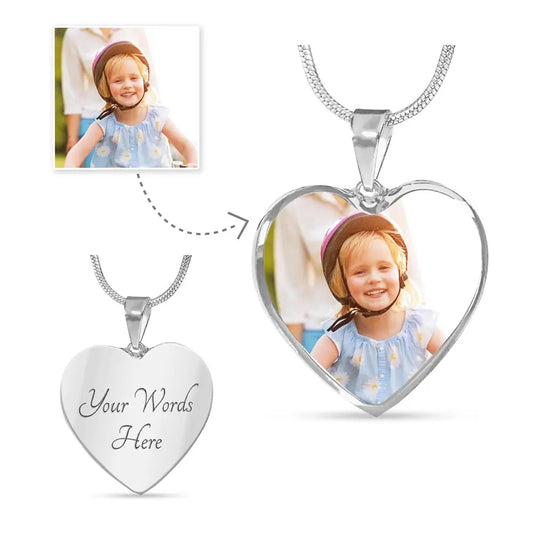 Personalized Heart Photo Necklace with Engraving ShineOn Fulfillment
