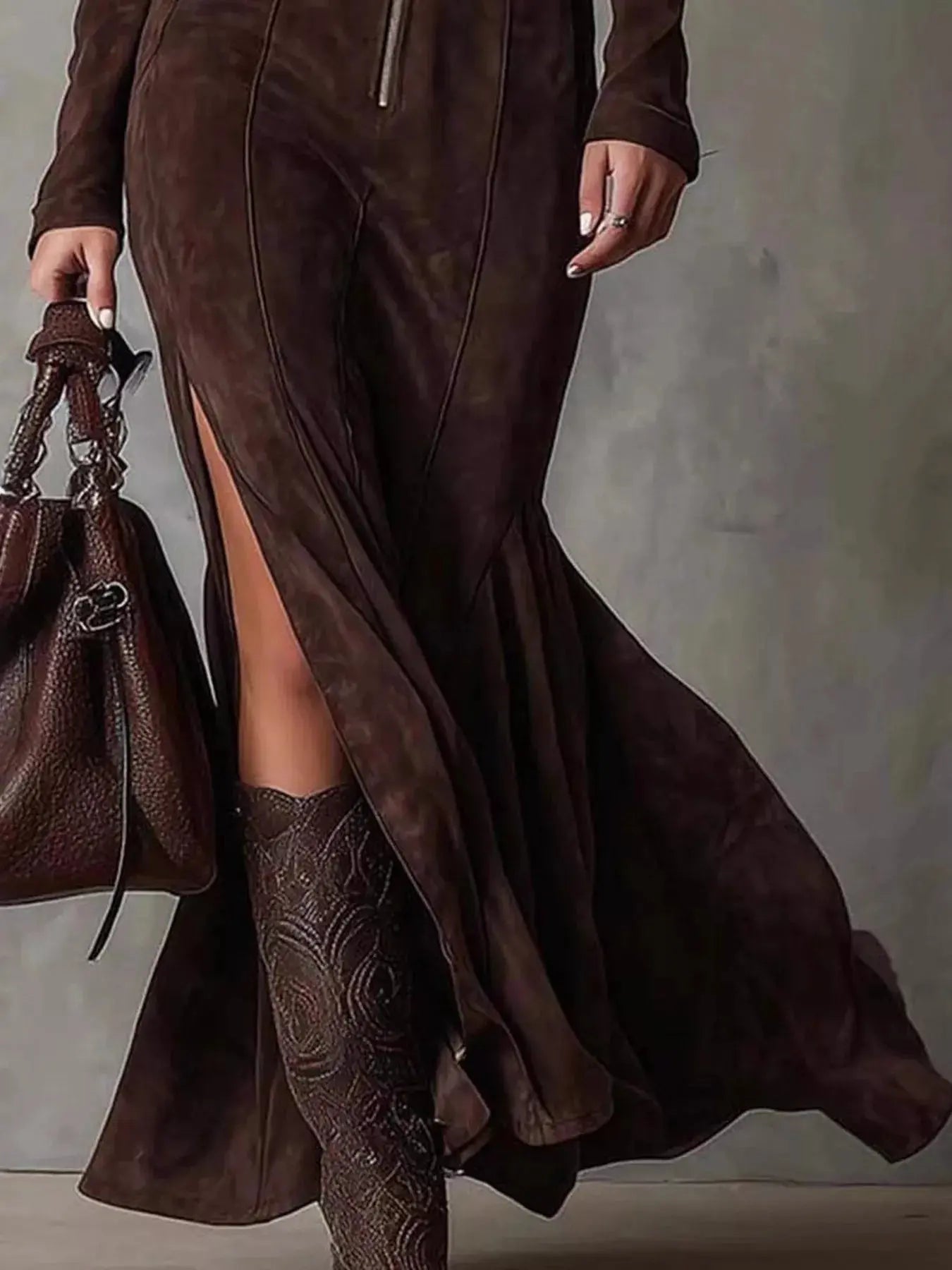 Plus Size Slit Zipper Front Maxi Dress Trendsi