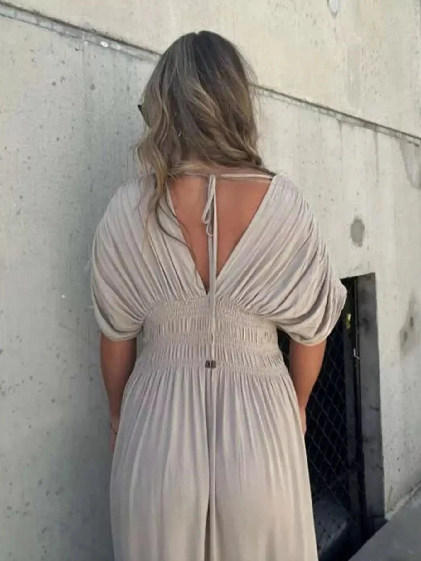Plus Size V-Neck Smocked Waist Maxi Dress with Slit Trendsi
