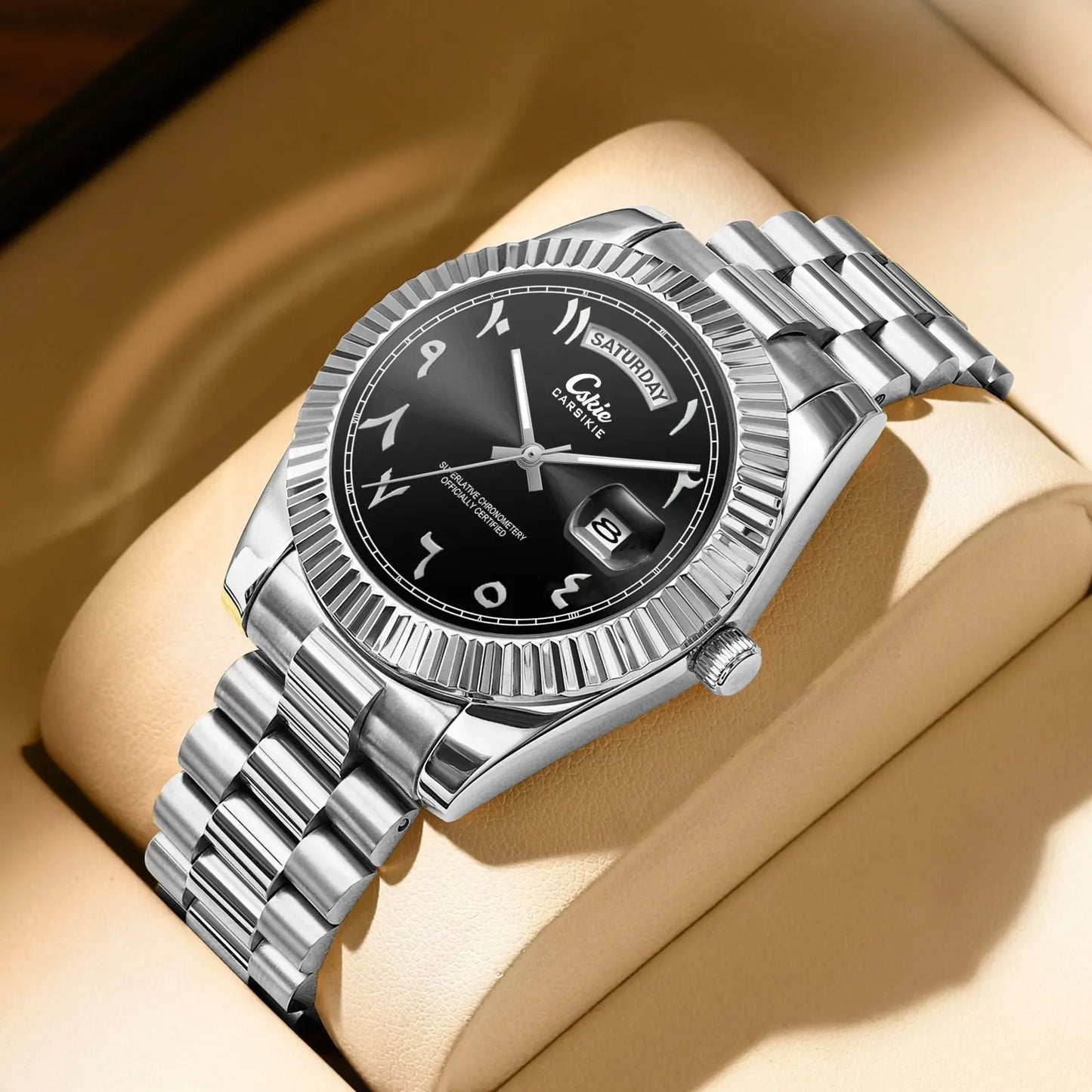Quartz Watch With Date Display And Large Dial 30M Water Resistant Steel Band teemdrop